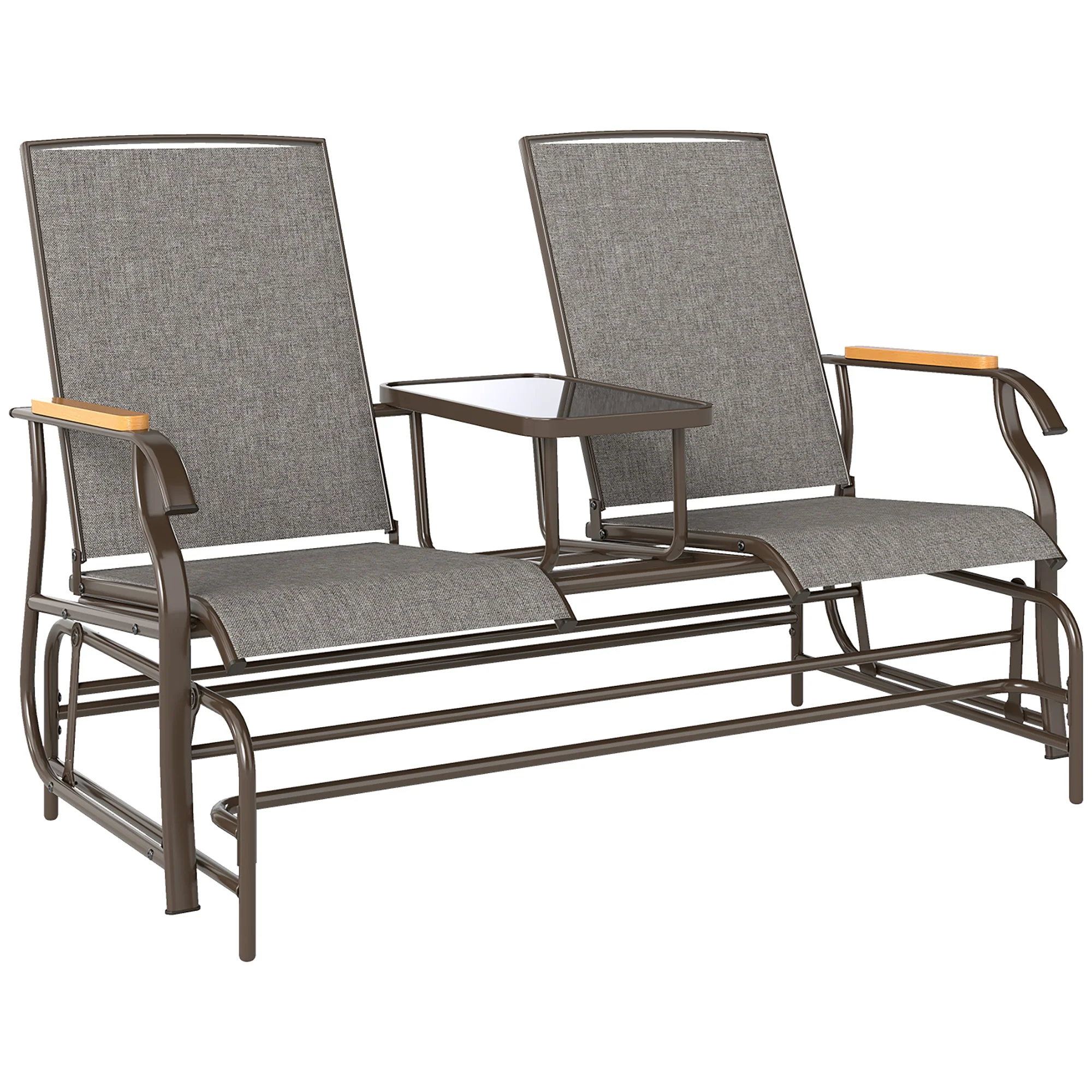 2-Person Outdoor Glider Bench with Table, Light Mixed Brown - Image 12