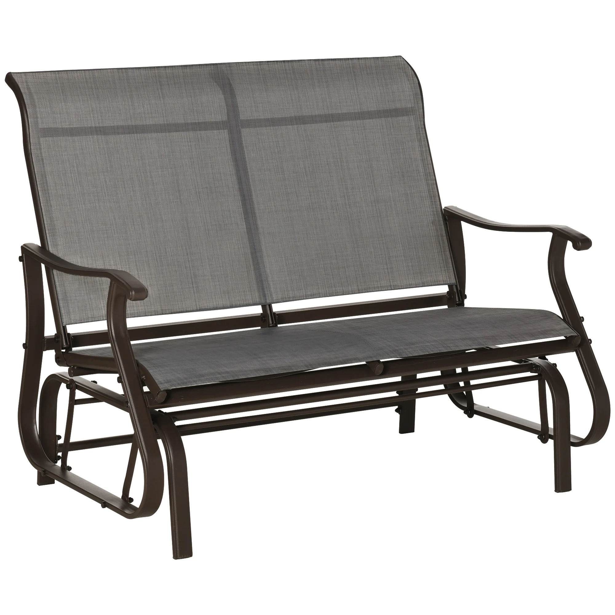 Garden Double Gliding Armchair w/ Mesh Seat and Backrest for Outdoor, Backyard, Dark Grey