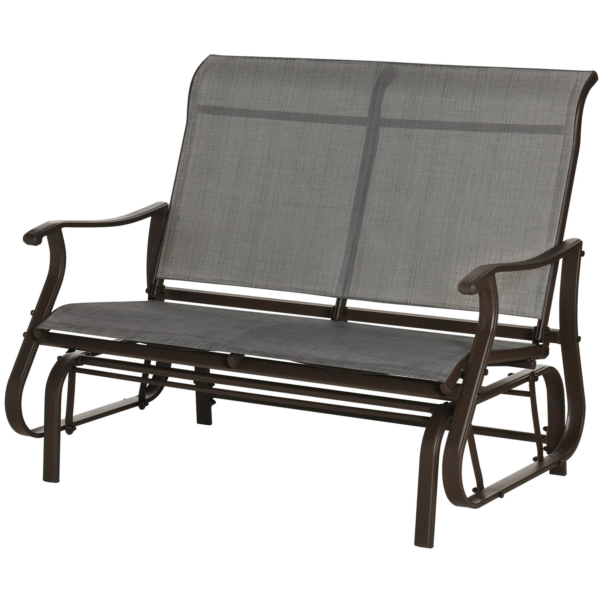 Garden Double Gliding Armchair w/ Mesh Seat and Backrest for Outdoor, Backyard, Dark Grey - Image 2