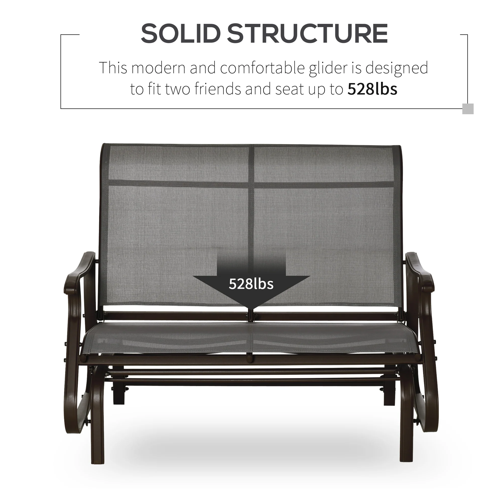 Garden Double Gliding Armchair w/ Mesh Seat and Backrest for Outdoor, Backyard, Dark Grey - Image 9