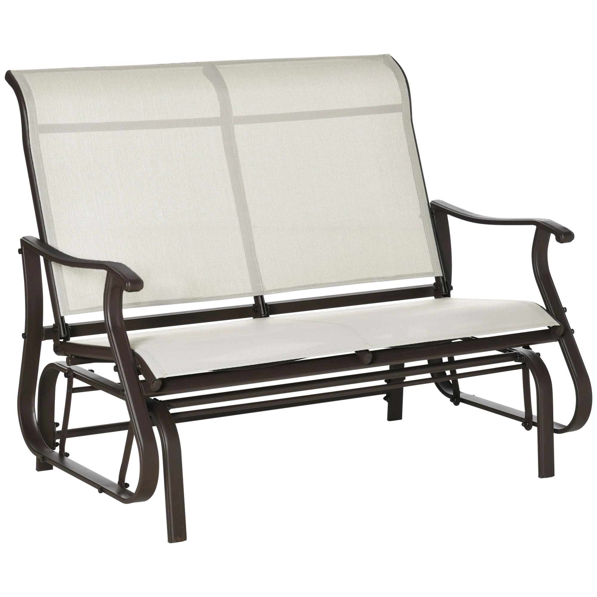 Garden Double Gliding Armchair w/ Mesh Seat and Backrest for Outdoor, Backyard, Cream White