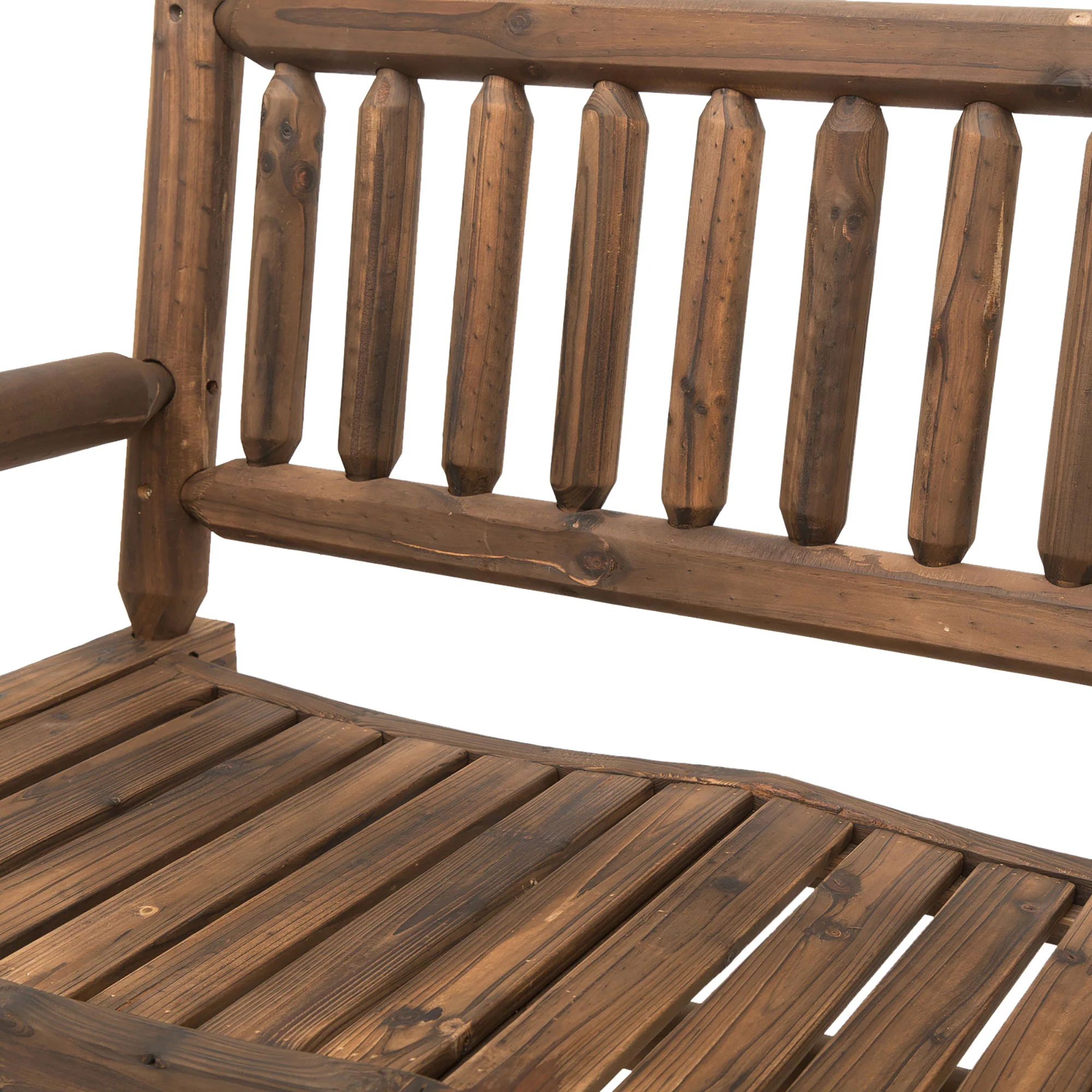 2-Person Wooden Patio Rocker, Porch Rocking Bench with Slat Back and Seat, Carbonized - Image 10