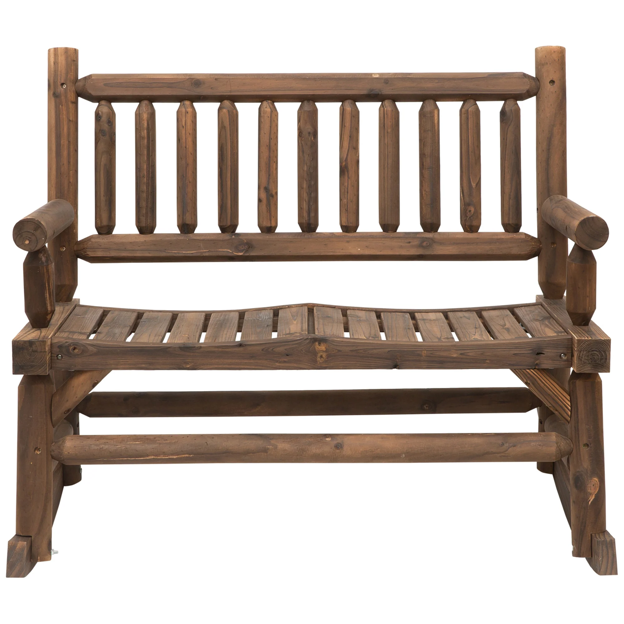 2-Person Wooden Patio Rocker, Porch Rocking Bench with Slat Back and Seat, Carbonized - Image 2