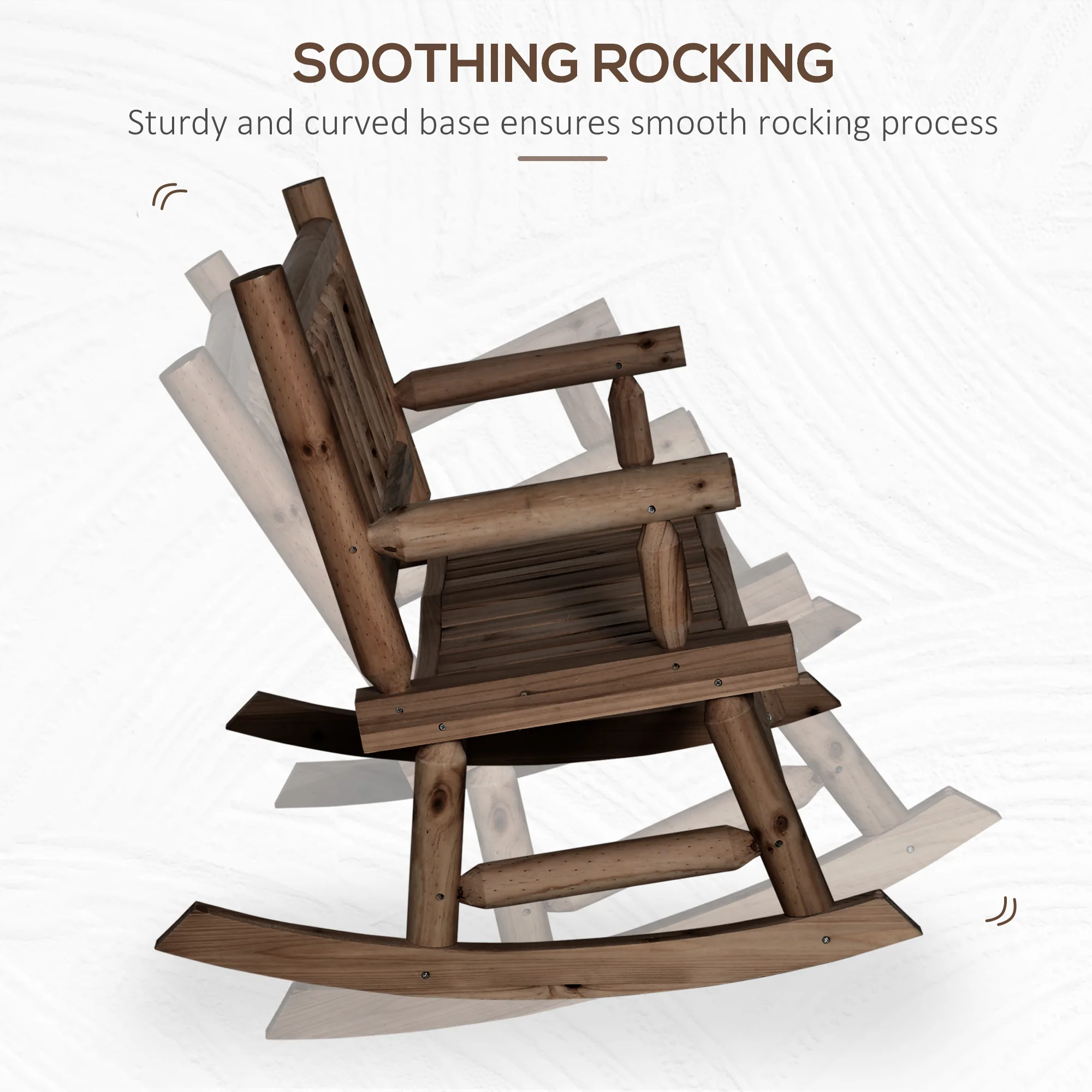 2-Person Wooden Patio Rocker, Porch Rocking Bench with Slat Back and Seat, Carbonized - Image 6