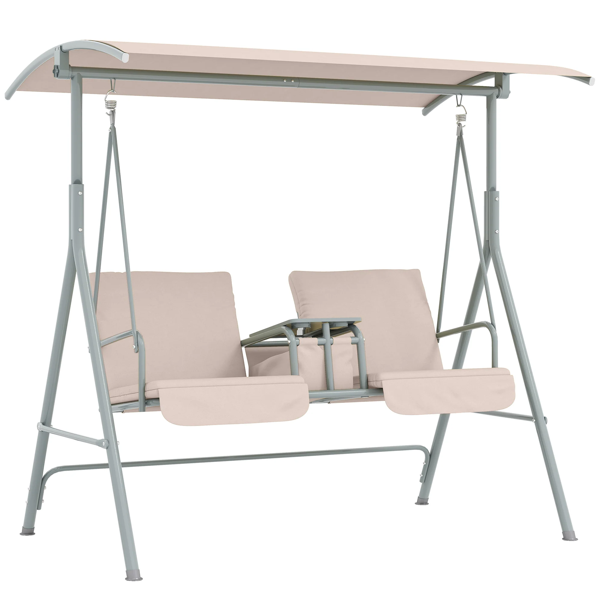 2-Person Porch Swing with Stand and Pivot Table, Beige