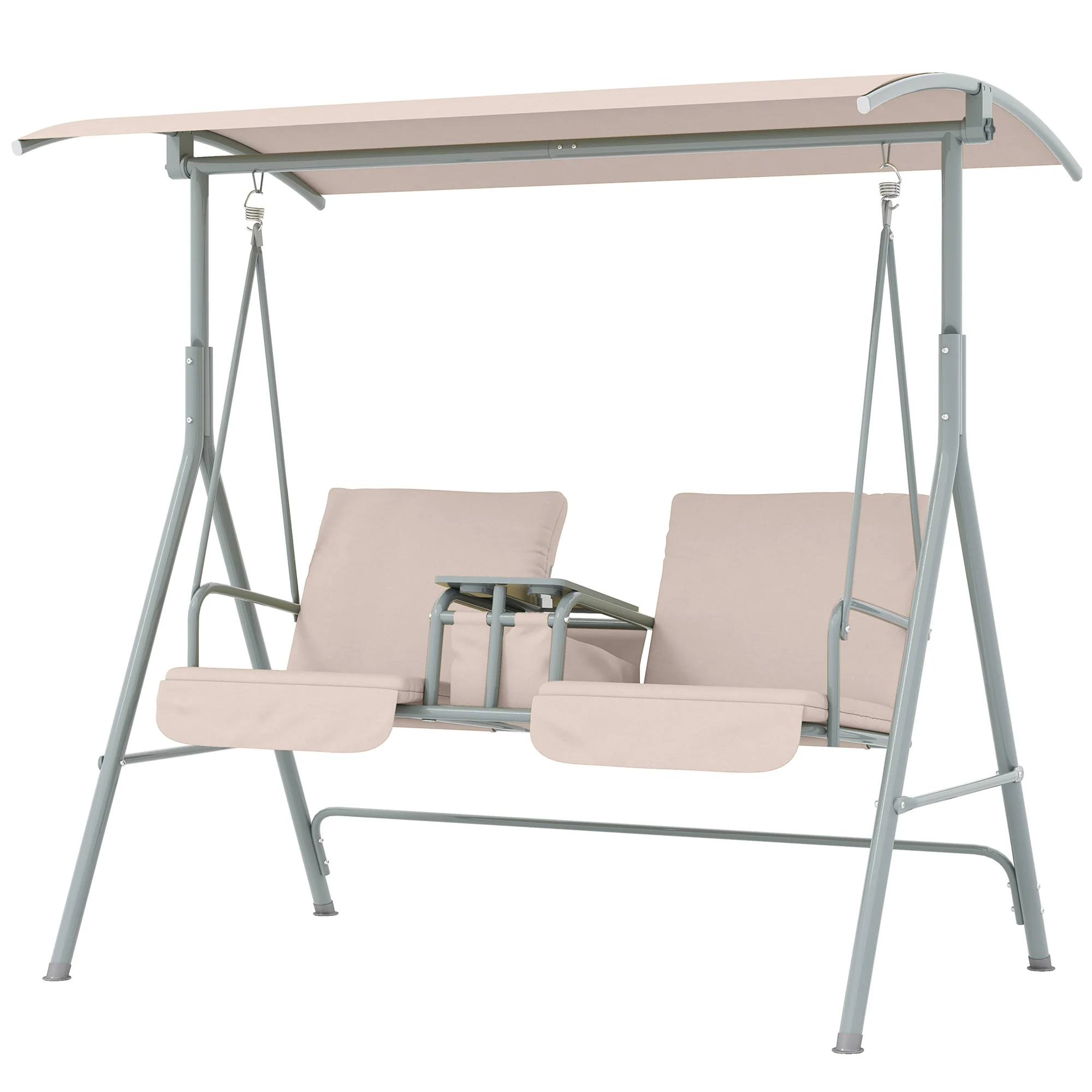 2-Person Porch Swing with Stand and Pivot Table, Beige - Image 2