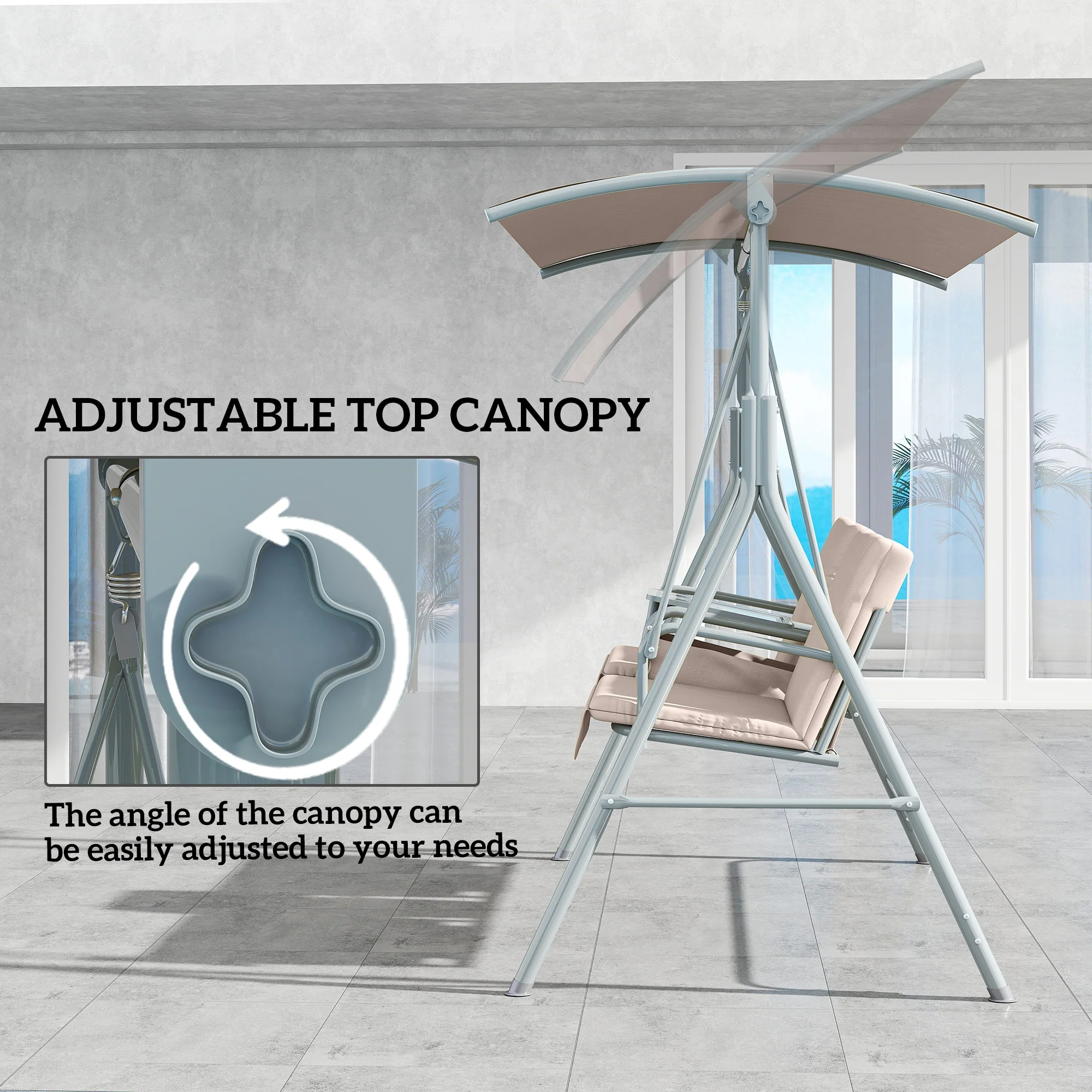 2-Person Porch Swing with Stand and Pivot Table, Beige - Image 6