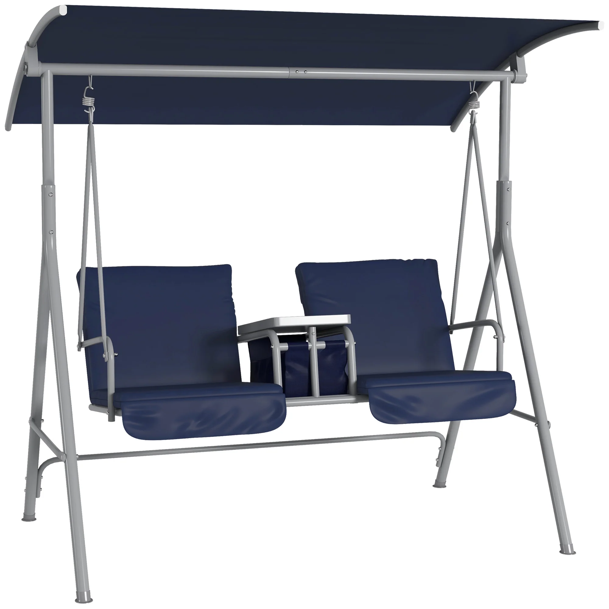 2-Person Porch Swing with Stand and Pivot Table, Dark Blue - Image 12