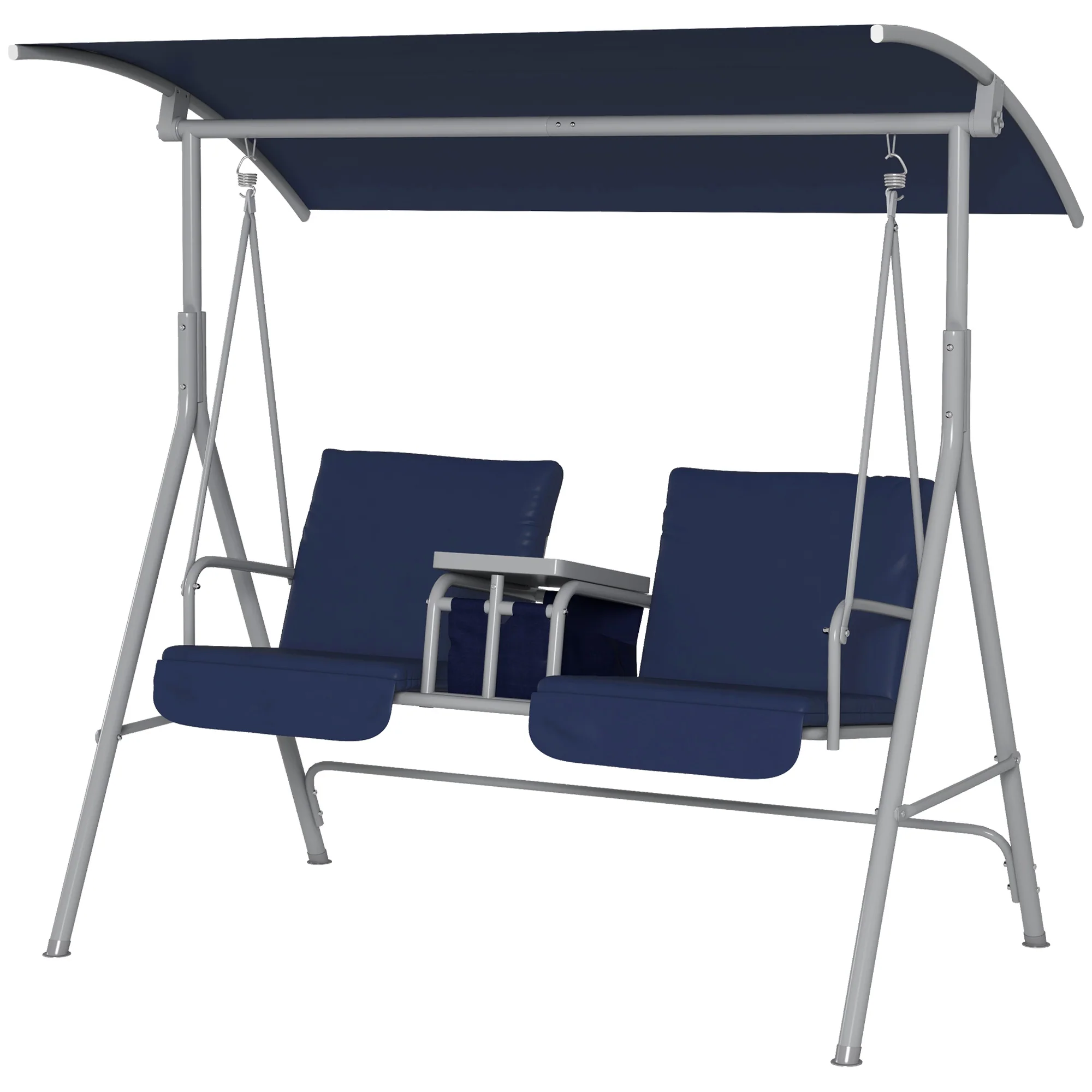 2-Person Porch Swing with Stand and Pivot Table, Dark Blue - Image 2