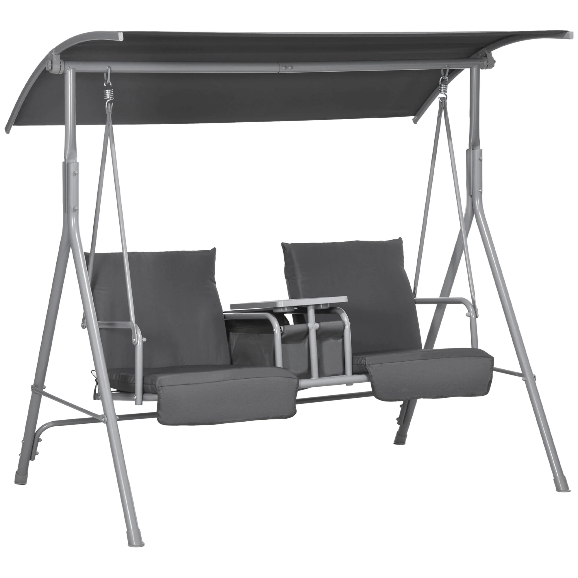 2-Person Porch Swing with Stand and Canopy, Gray