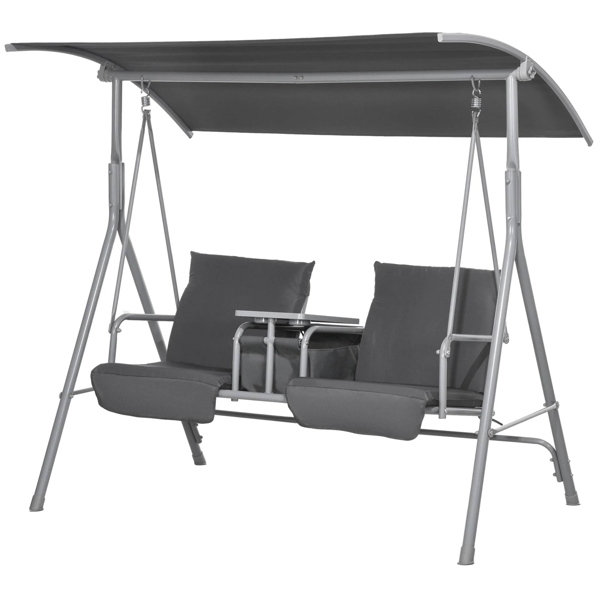 2-Person Porch Swing with Stand and Canopy, Gray - Image 2