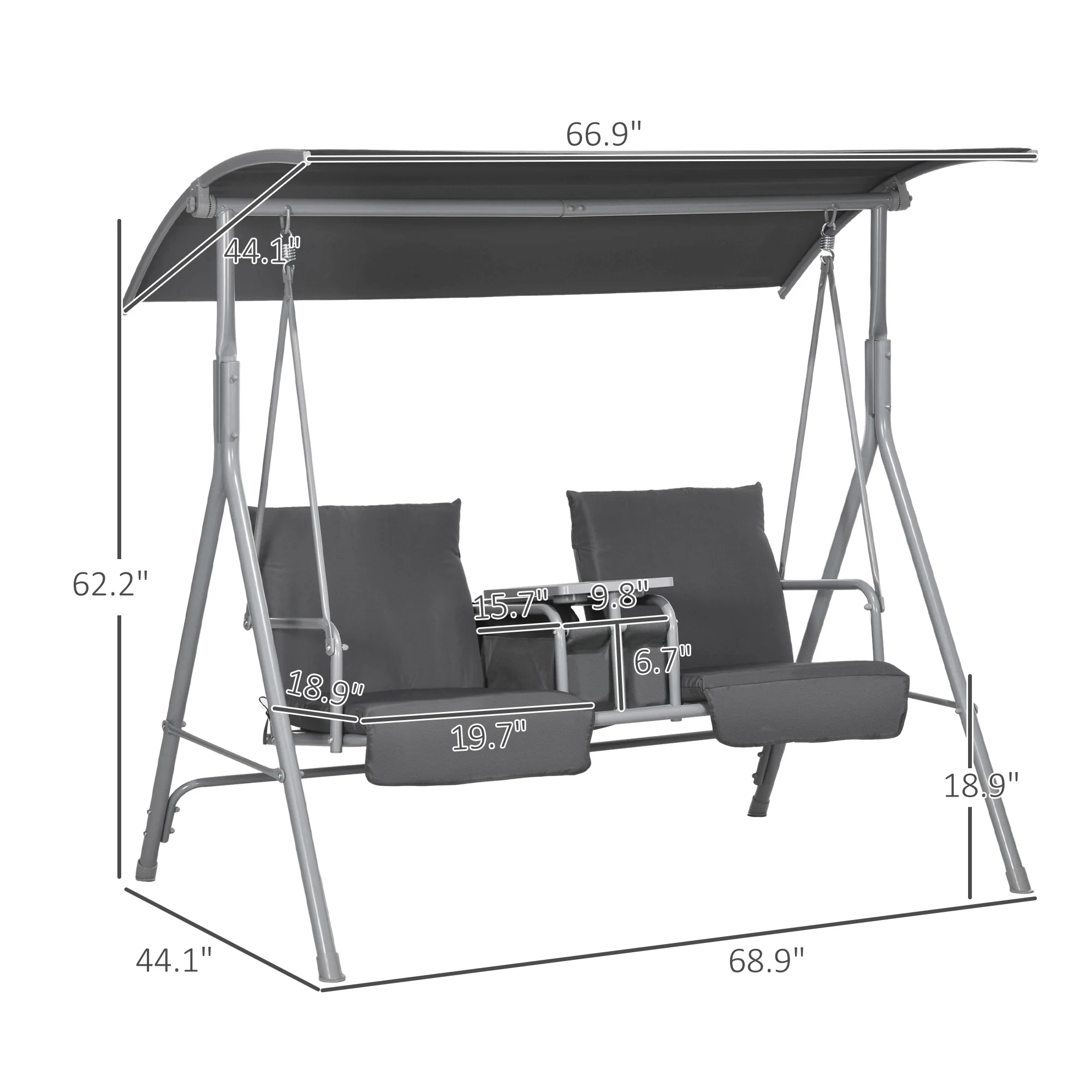 2-Person Porch Swing with Stand and Canopy, Gray - Image 5
