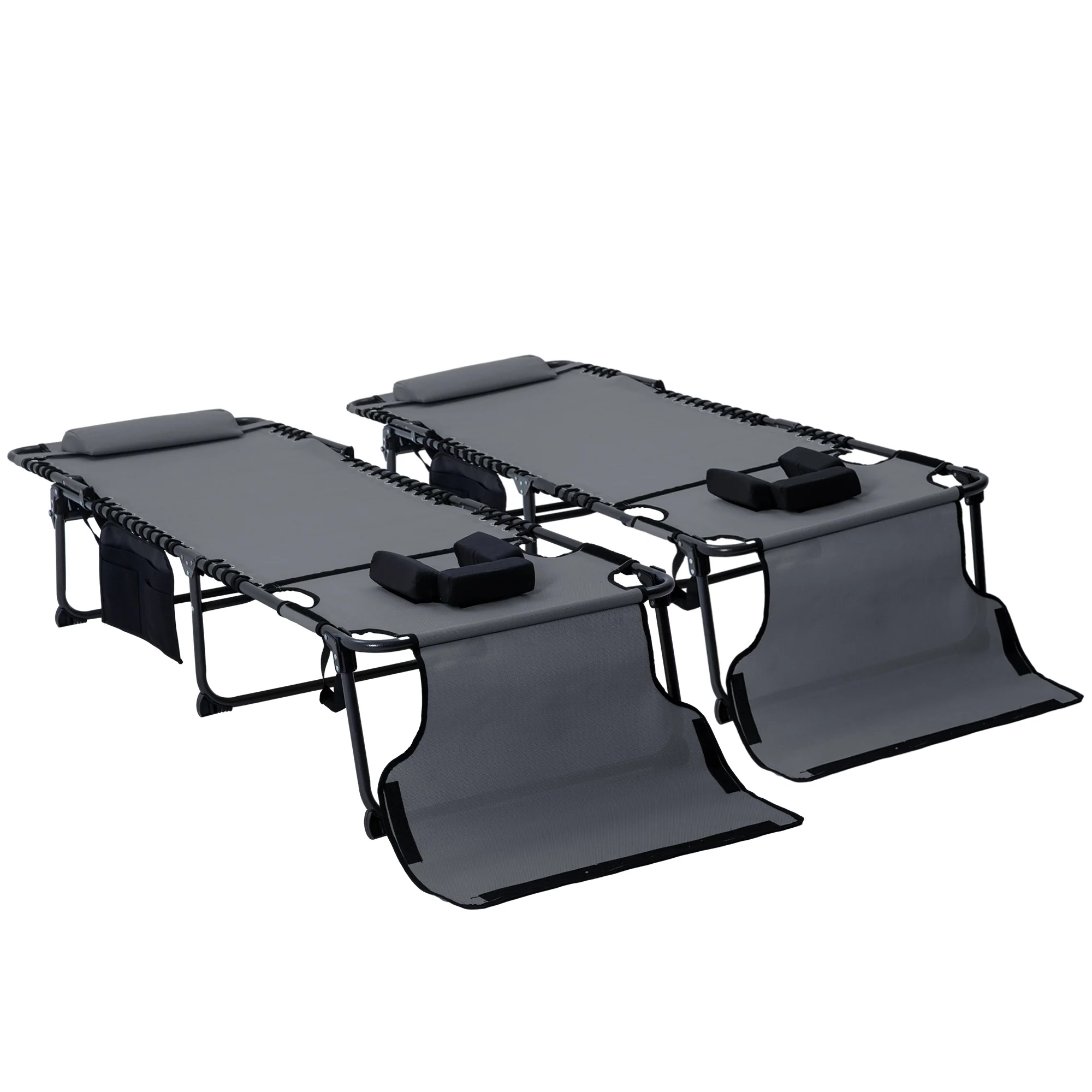 2-Piece Folding Chaise Lounge with Face Hole, Gray - Image 2