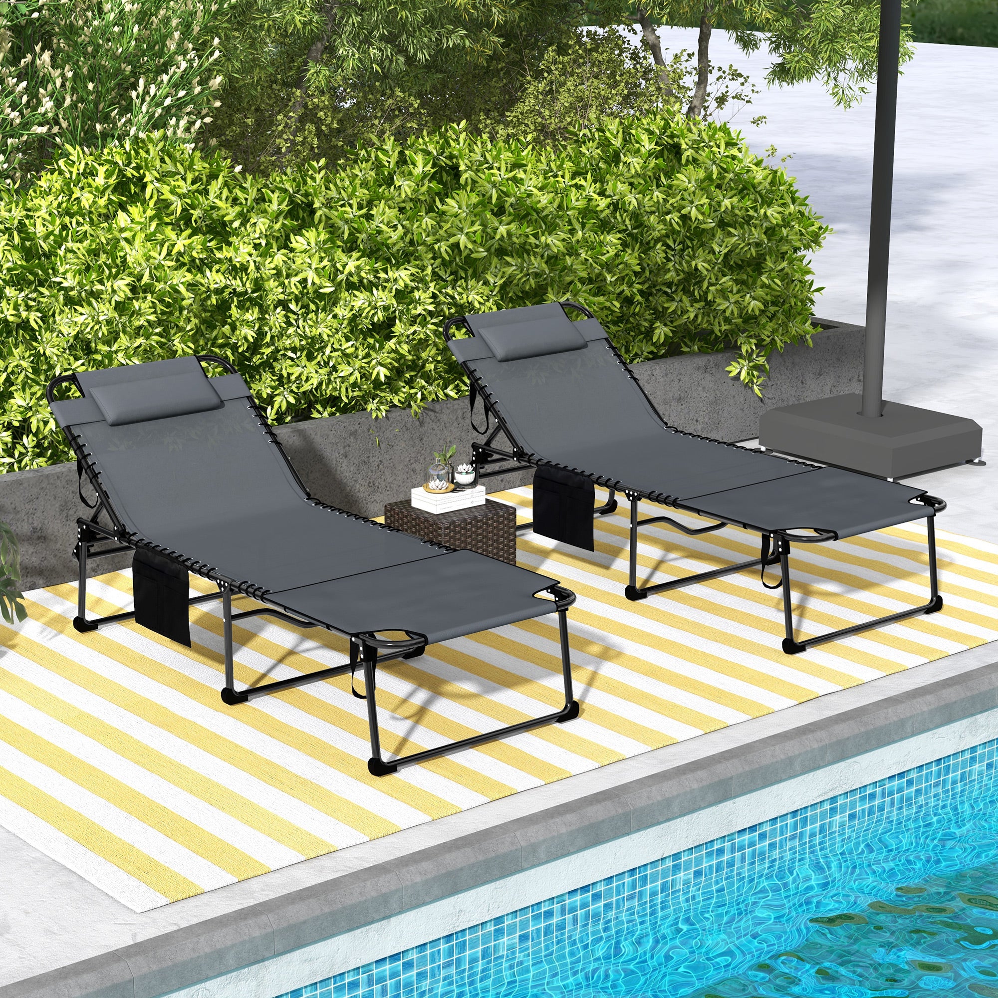 2-Piece Folding Chaise Lounge with Face Hole, Gray - Image 3