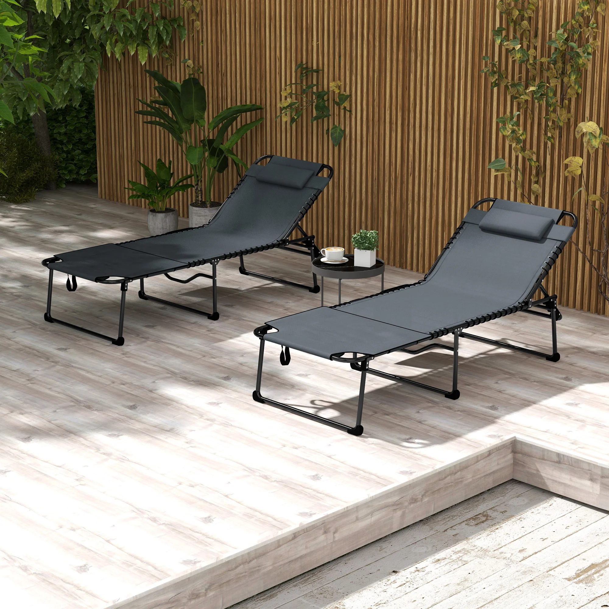 2-Piece Folding Chaise Lounge with Face Hole, Gray - Image 4