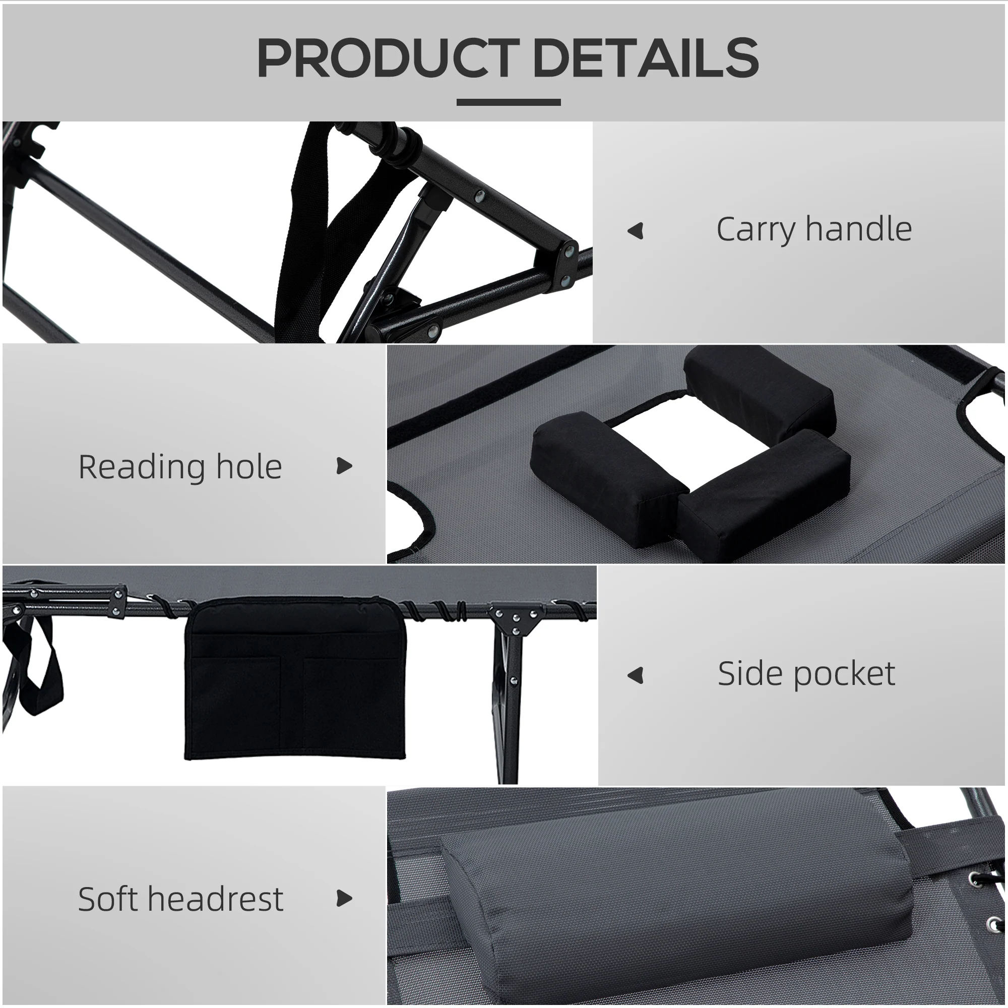 2-Piece Folding Chaise Lounge with Face Hole, Gray - Image 7