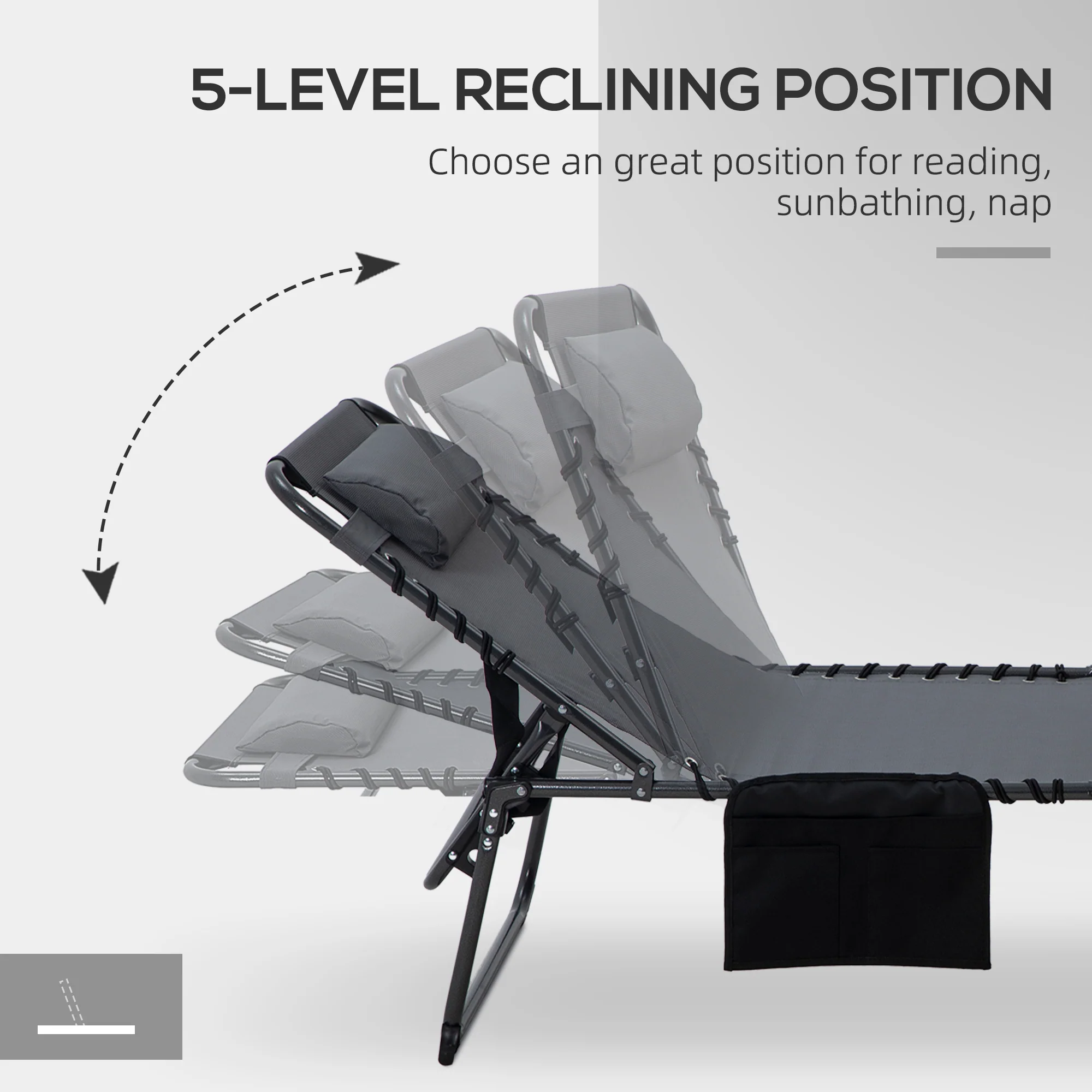 2-Piece Folding Chaise Lounge with Face Hole, Gray - Image 8