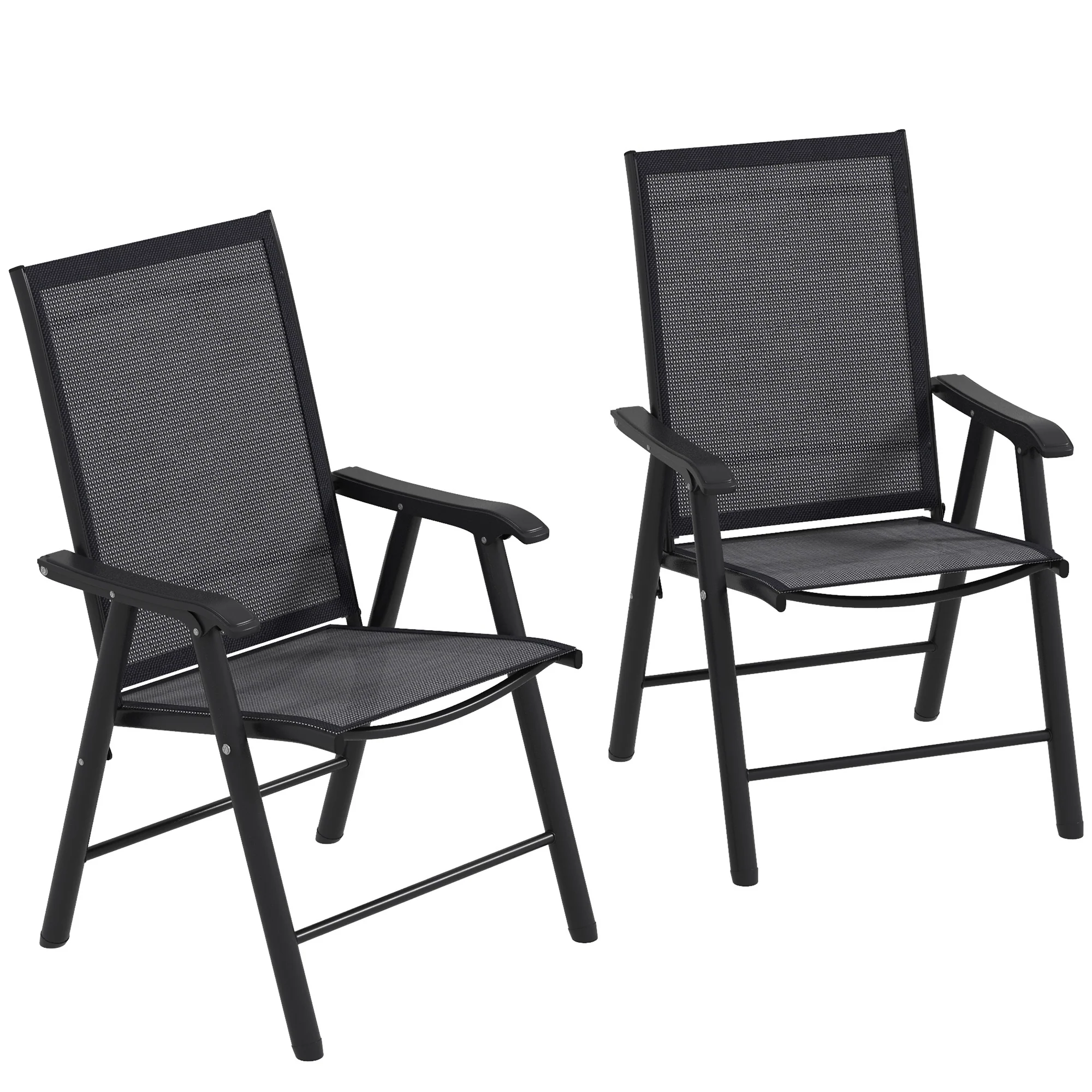2-Piece Folding Chair Set, Outdoor Furniture Set with Mesh Fabric & Armrests, Dark Grey