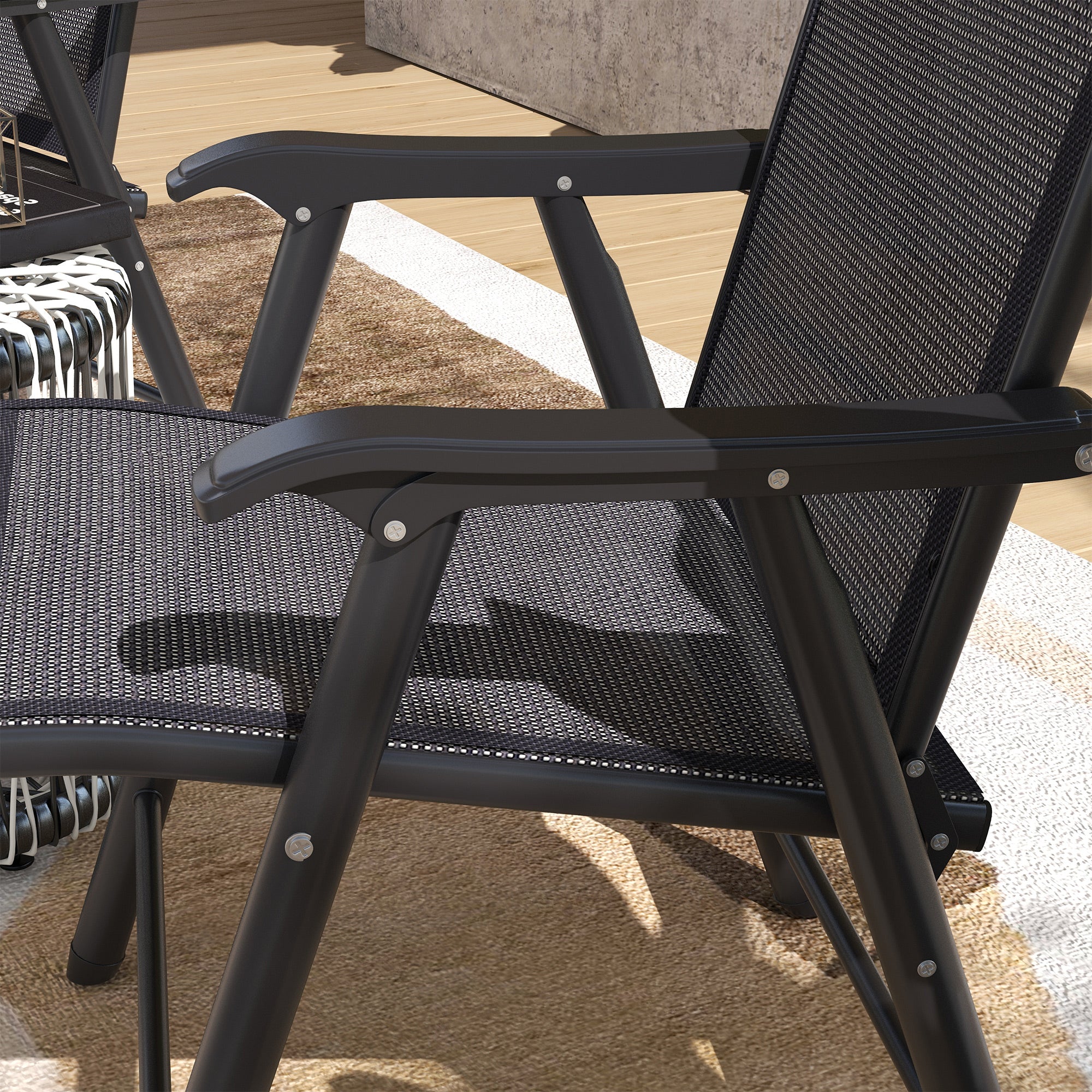 2-Piece Folding Chair Set, Outdoor Furniture Set with Mesh Fabric & Armrests, Dark Grey - Image 10