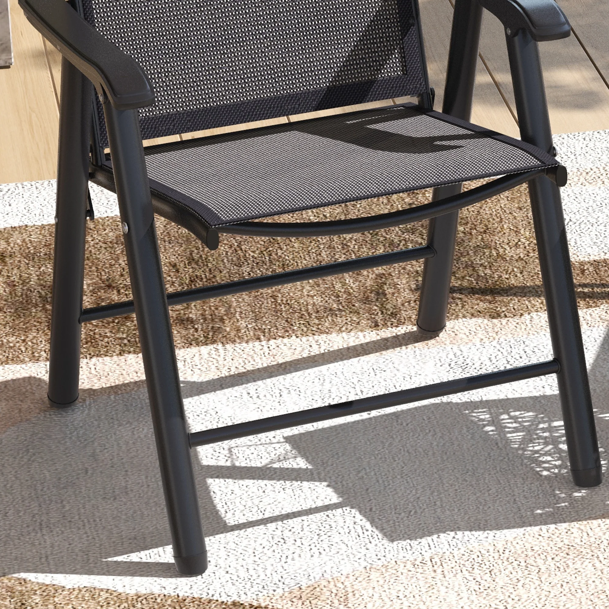 2-Piece Folding Chair Set, Outdoor Furniture Set with Mesh Fabric & Armrests, Dark Grey - Image 11