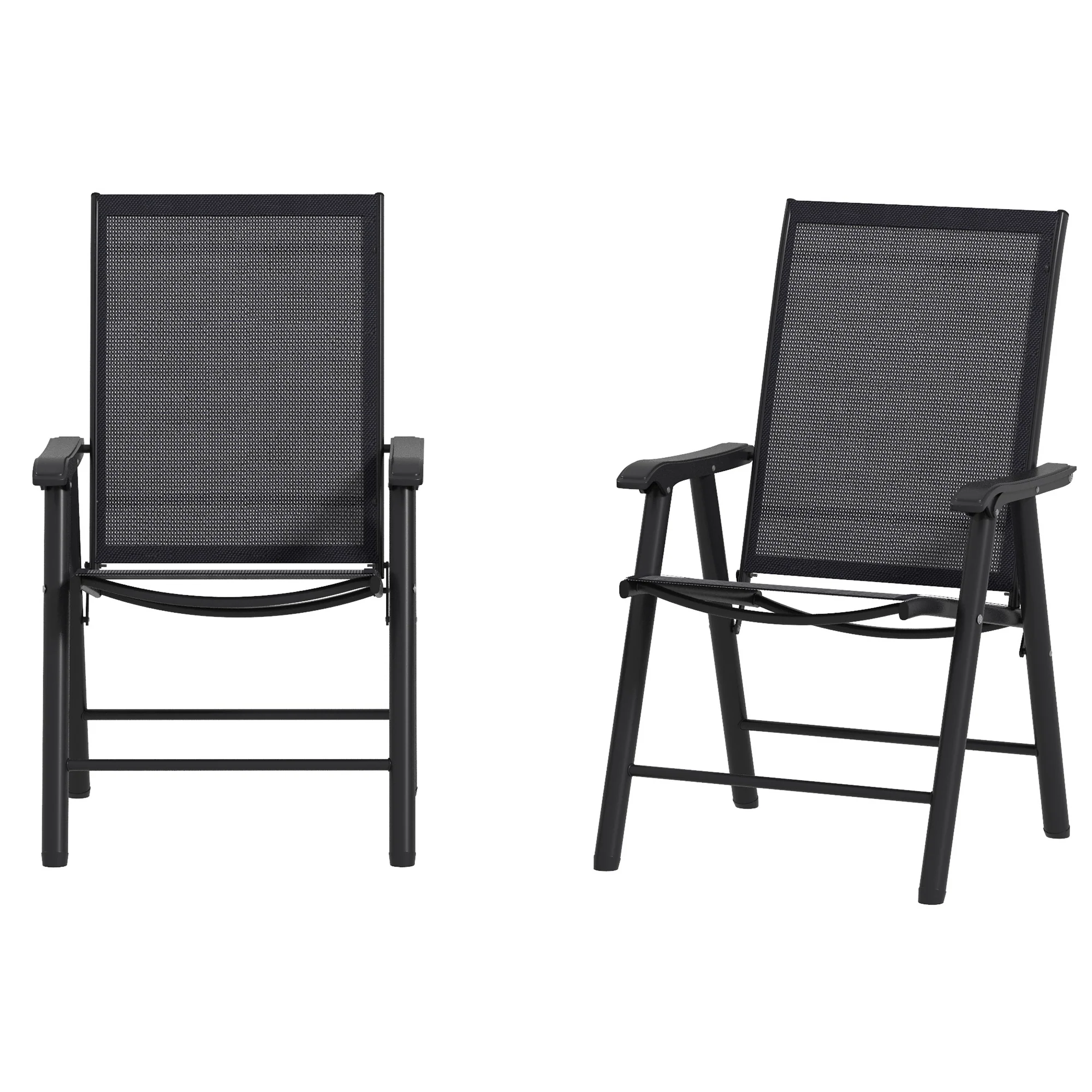 2-Piece Folding Chair Set, Outdoor Furniture Set with Mesh Fabric & Armrests, Dark Grey - Image 2