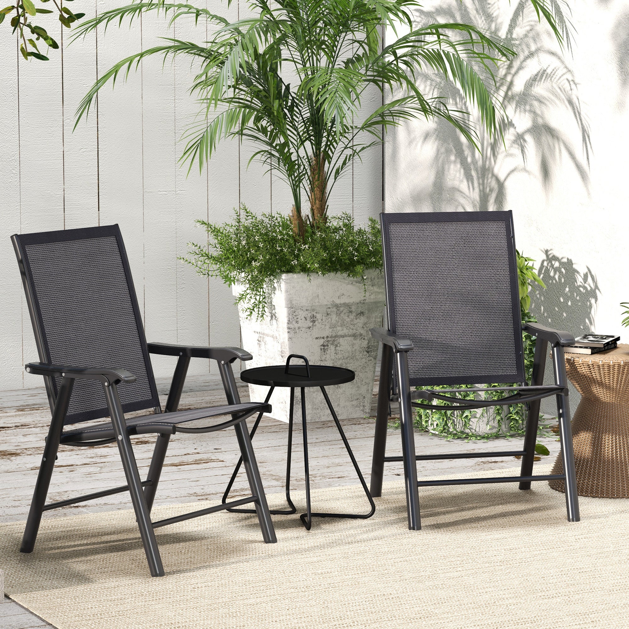2-Piece Folding Chair Set, Outdoor Furniture Set with Mesh Fabric & Armrests, Dark Grey - Image 3