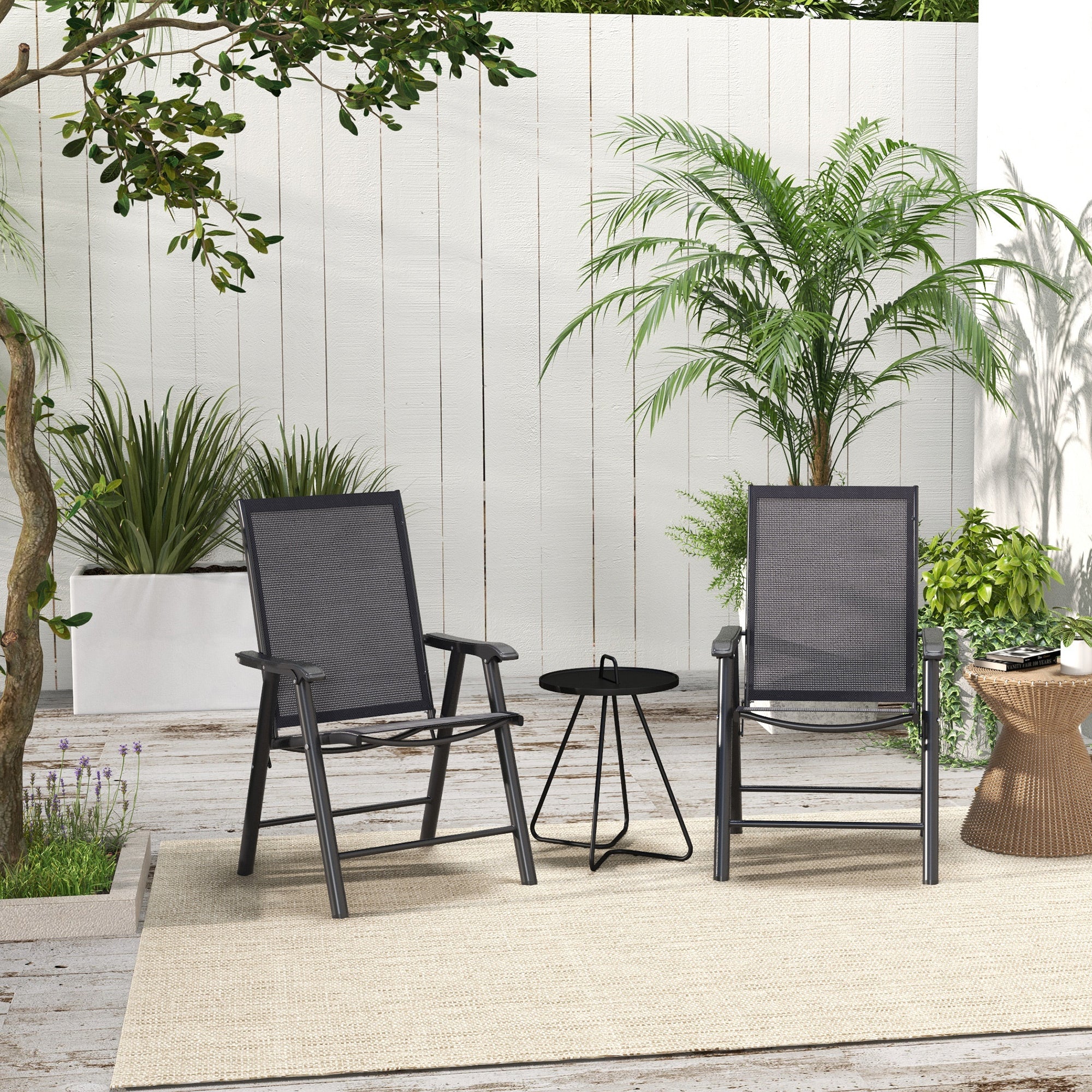 2-Piece Folding Chair Set, Outdoor Furniture Set with Mesh Fabric & Armrests, Dark Grey - Image 9