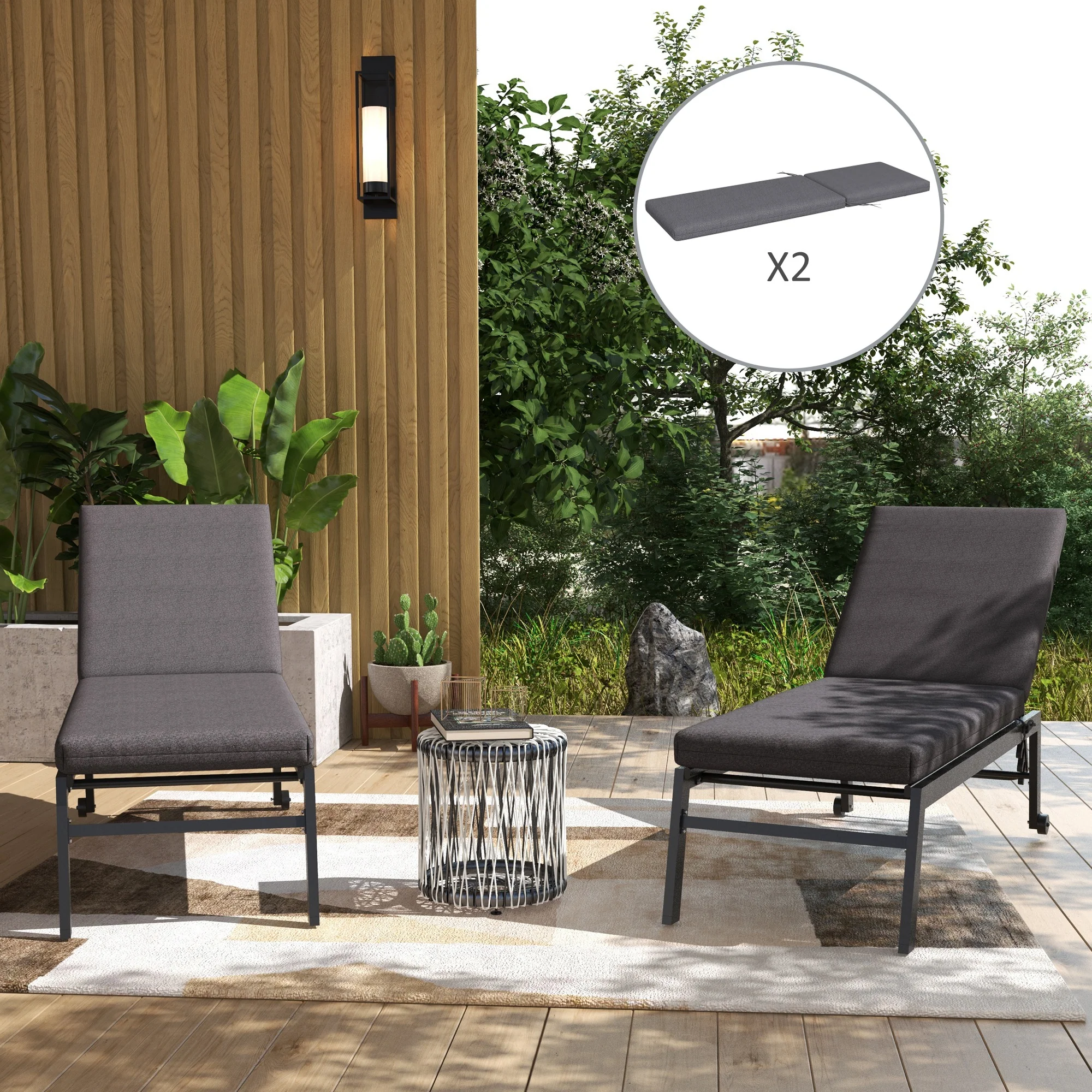 2-Piece Patio Chair Cushion Pillows Replacement, Back & Seat Cushions Set with Ties, Grey - Image 3