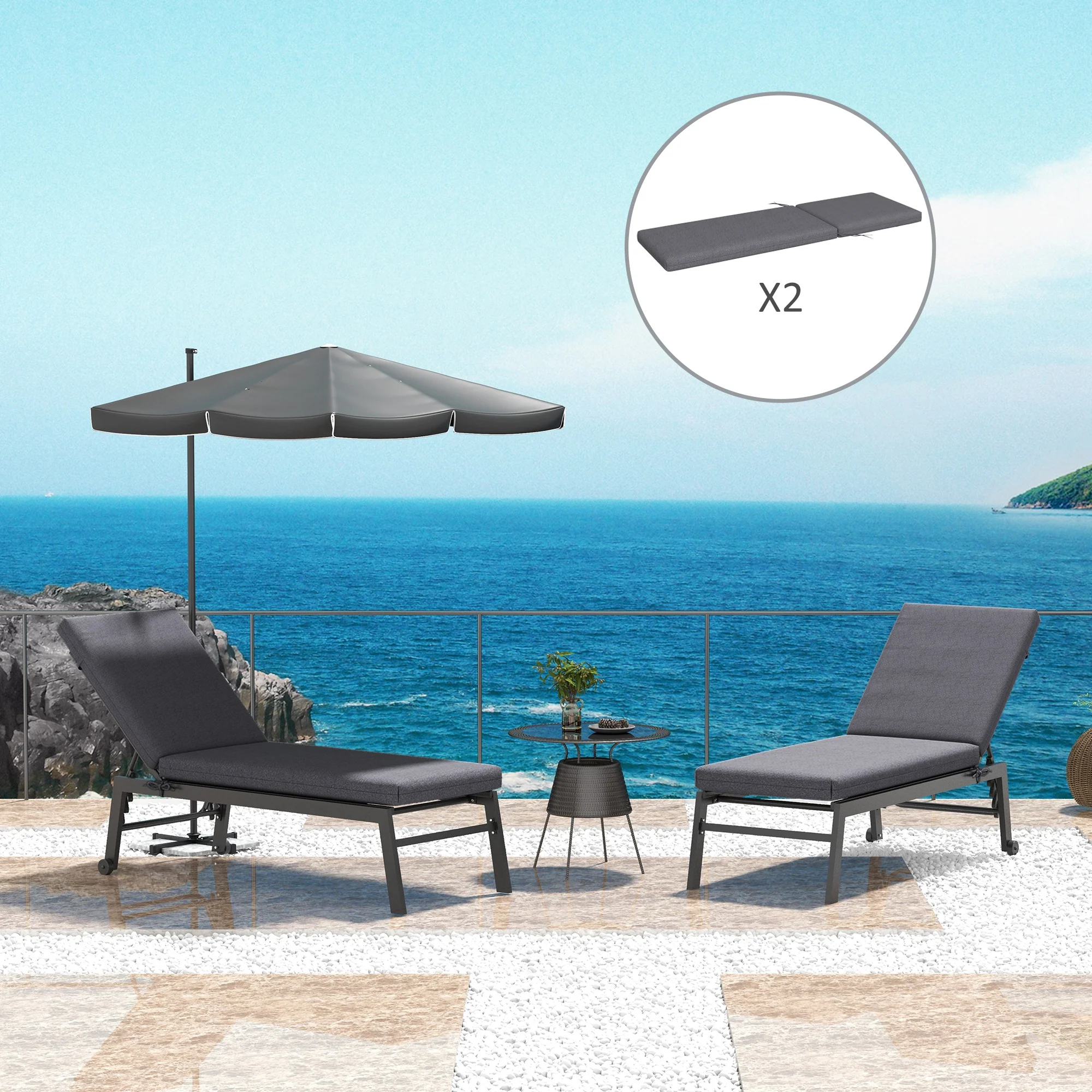 2-Piece Patio Chair Cushion Pillows Replacement, Back & Seat Cushions Set with Ties, Grey - Image 4