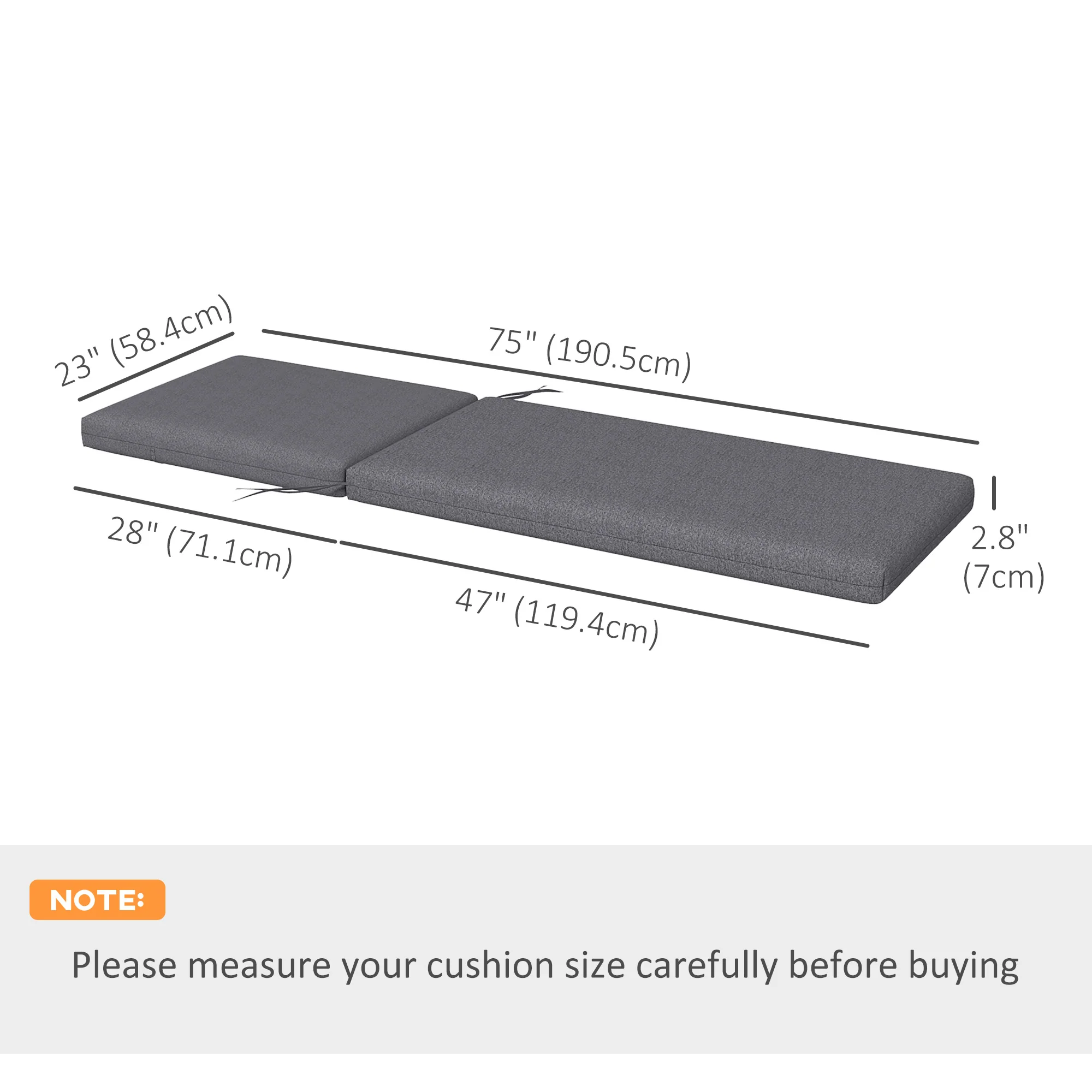 2-Piece Patio Chair Cushion Pillows Replacement, Back & Seat Cushions Set with Ties, Grey - Image 5