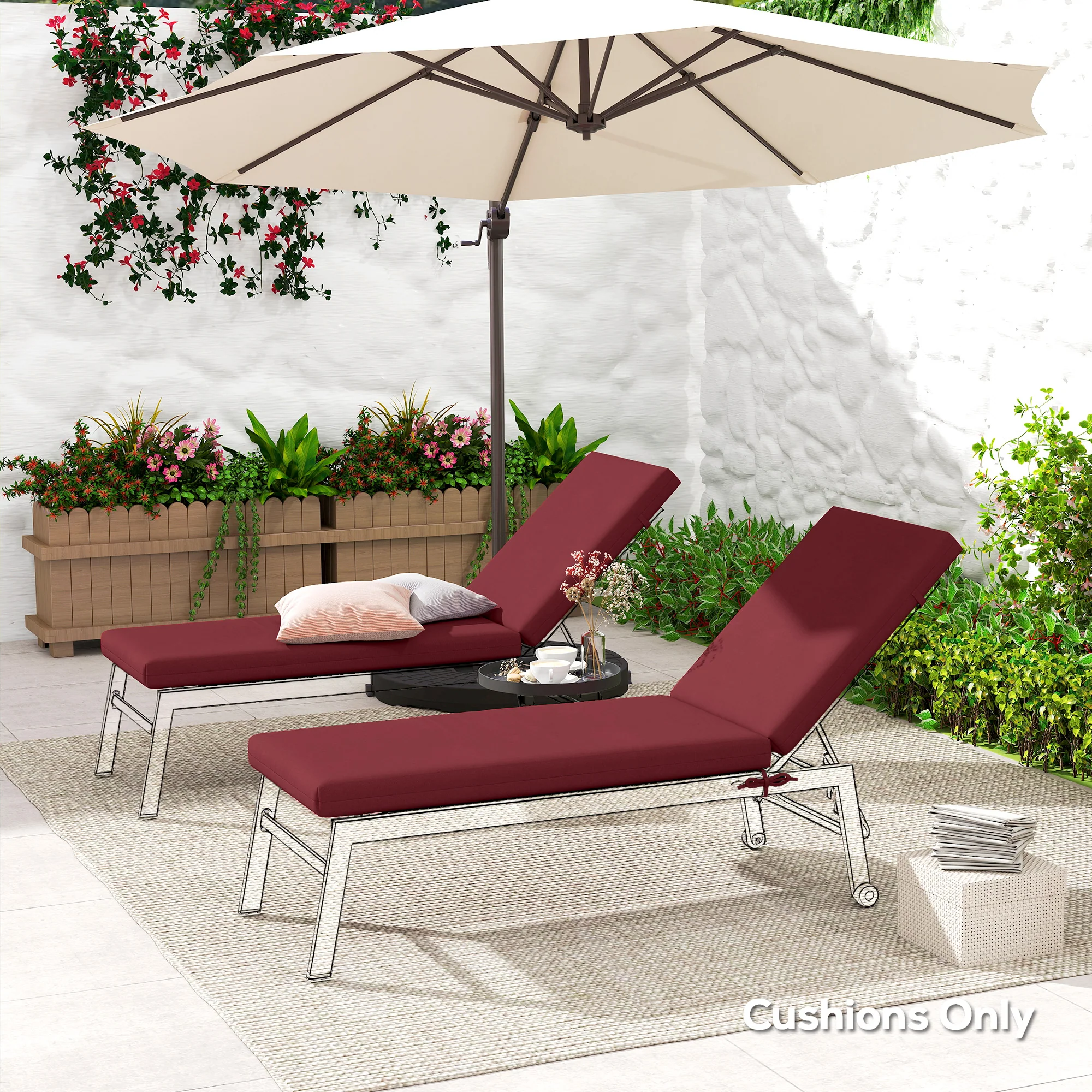 2pc Patio Chair Cushion Set with Ties for Indoor or Outdoor, Wine Red - Image 10
