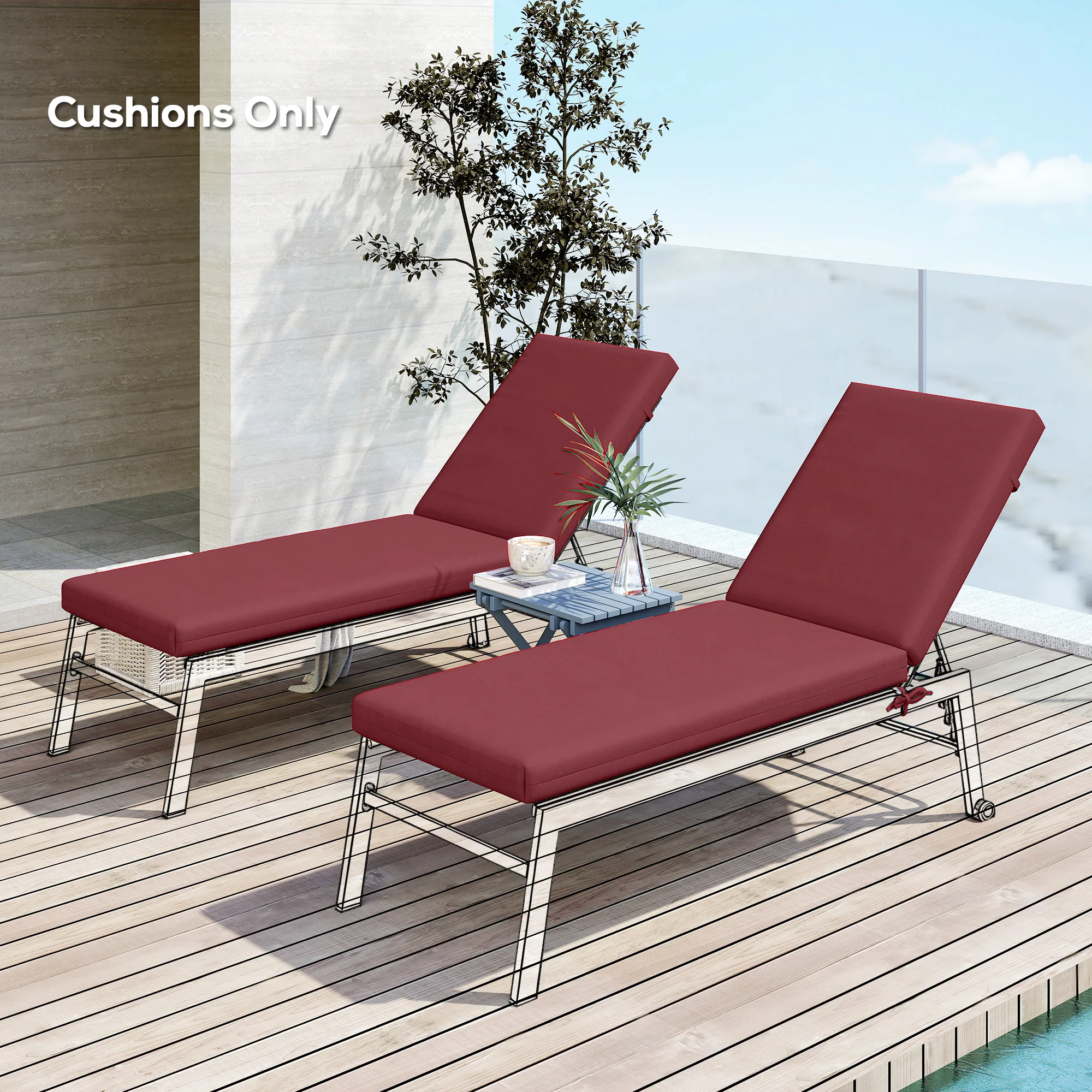 2pc Patio Chair Cushion Set with Ties for Indoor or Outdoor, Wine Red - Image 11