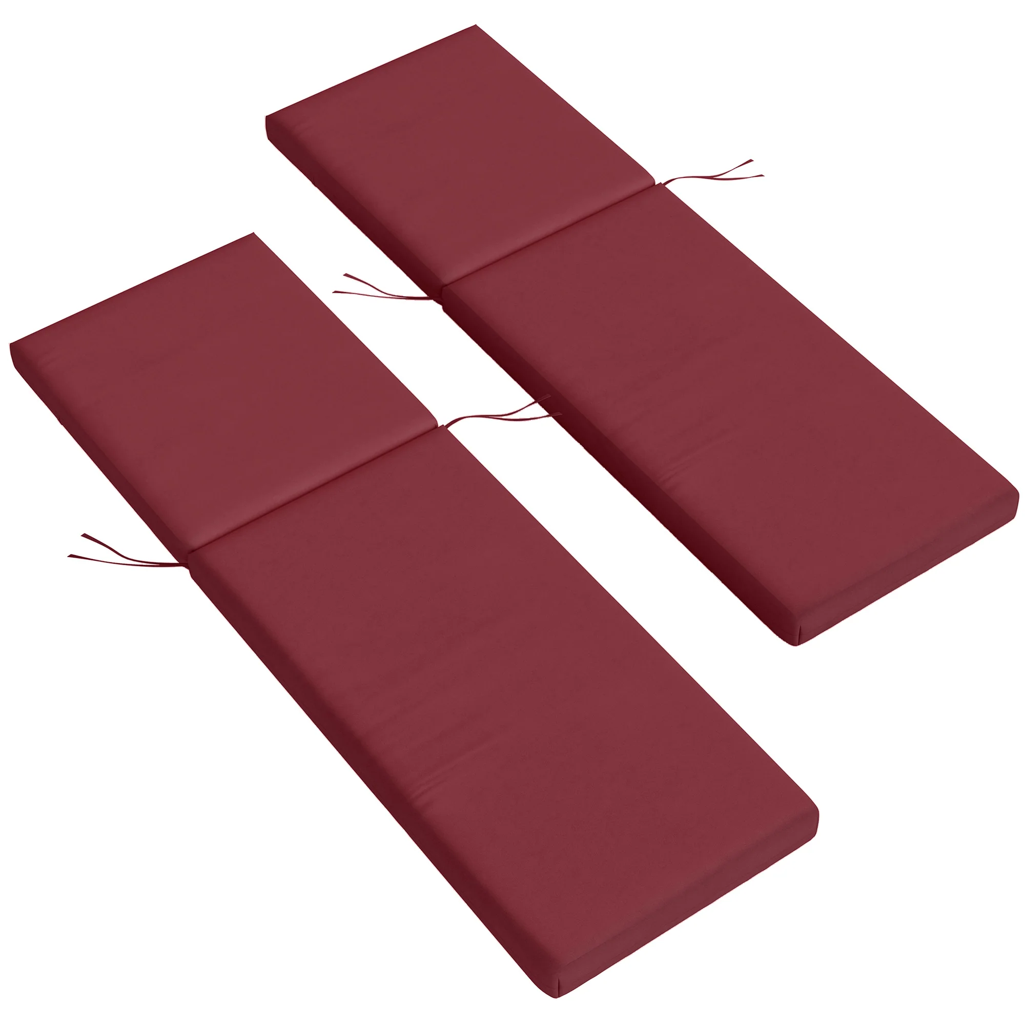 2pc Patio Chair Cushion Set with Ties for Indoor or Outdoor, Wine Red - Image 2