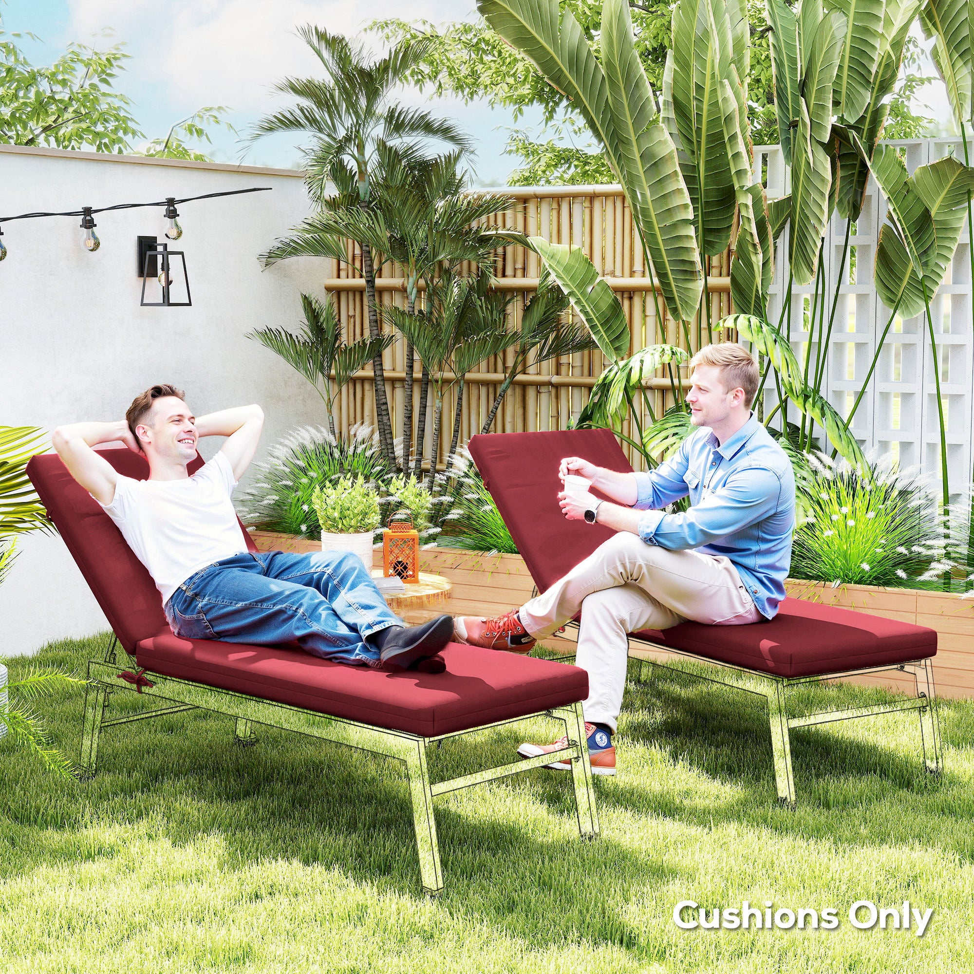 2pc Patio Chair Cushion Set with Ties for Indoor or Outdoor, Wine Red - Image 8