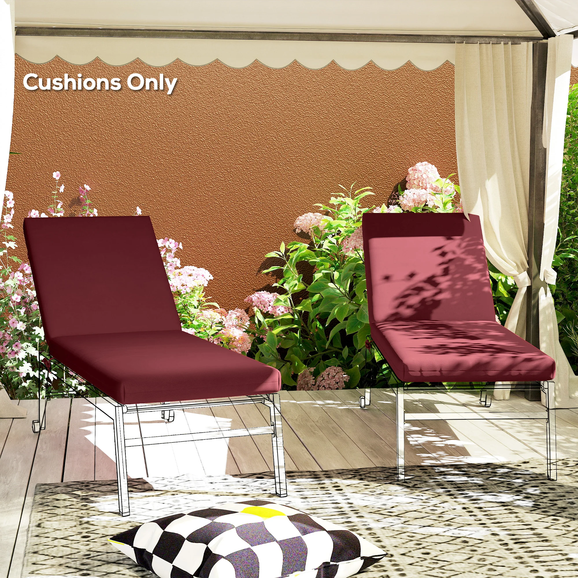 2pc Patio Chair Cushion Set with Ties for Indoor or Outdoor, Wine Red - Image 9