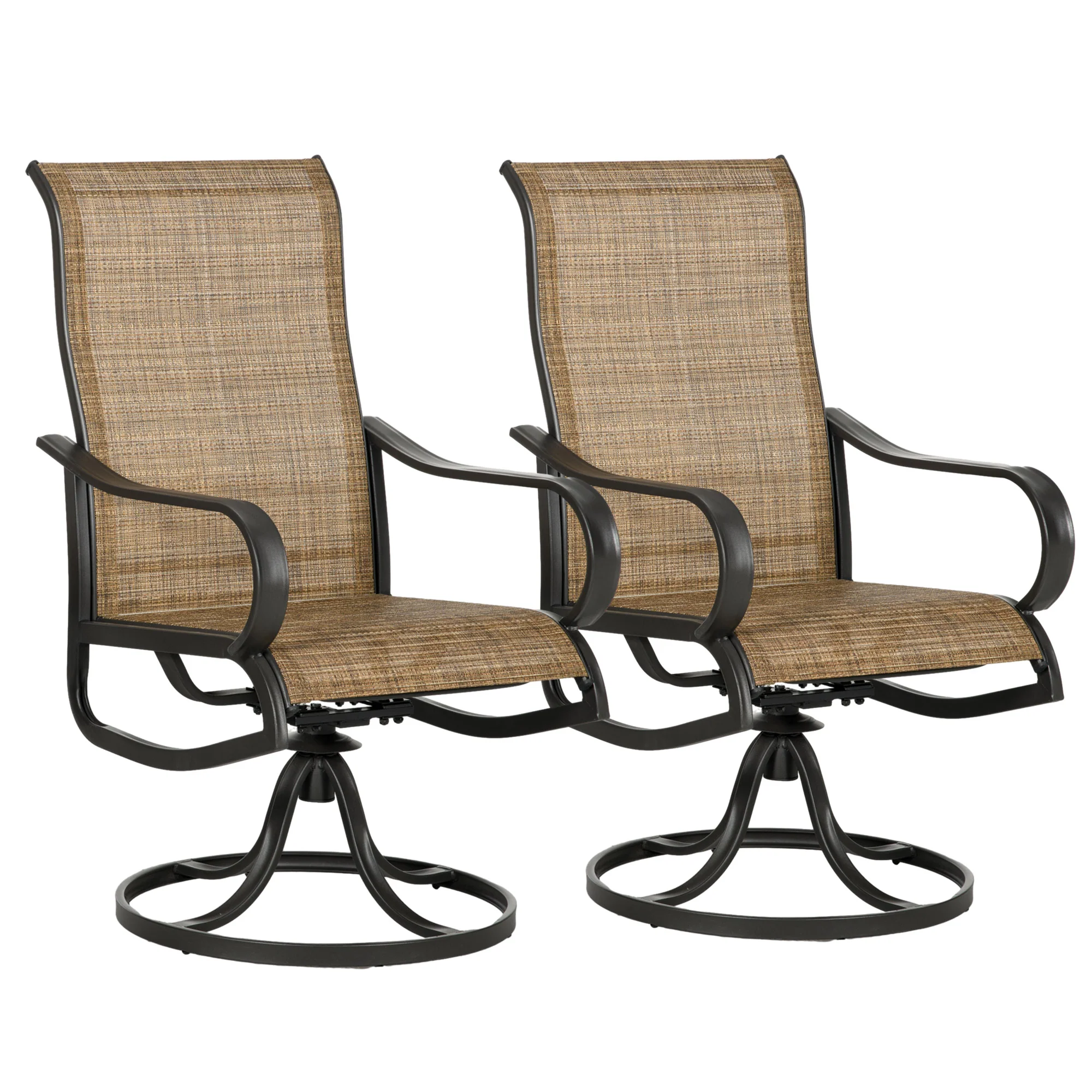 2-Piece Patio Dining Chairs, 360° Swivel Rocking Chairs with Curved Armrests, Brown - Image 12