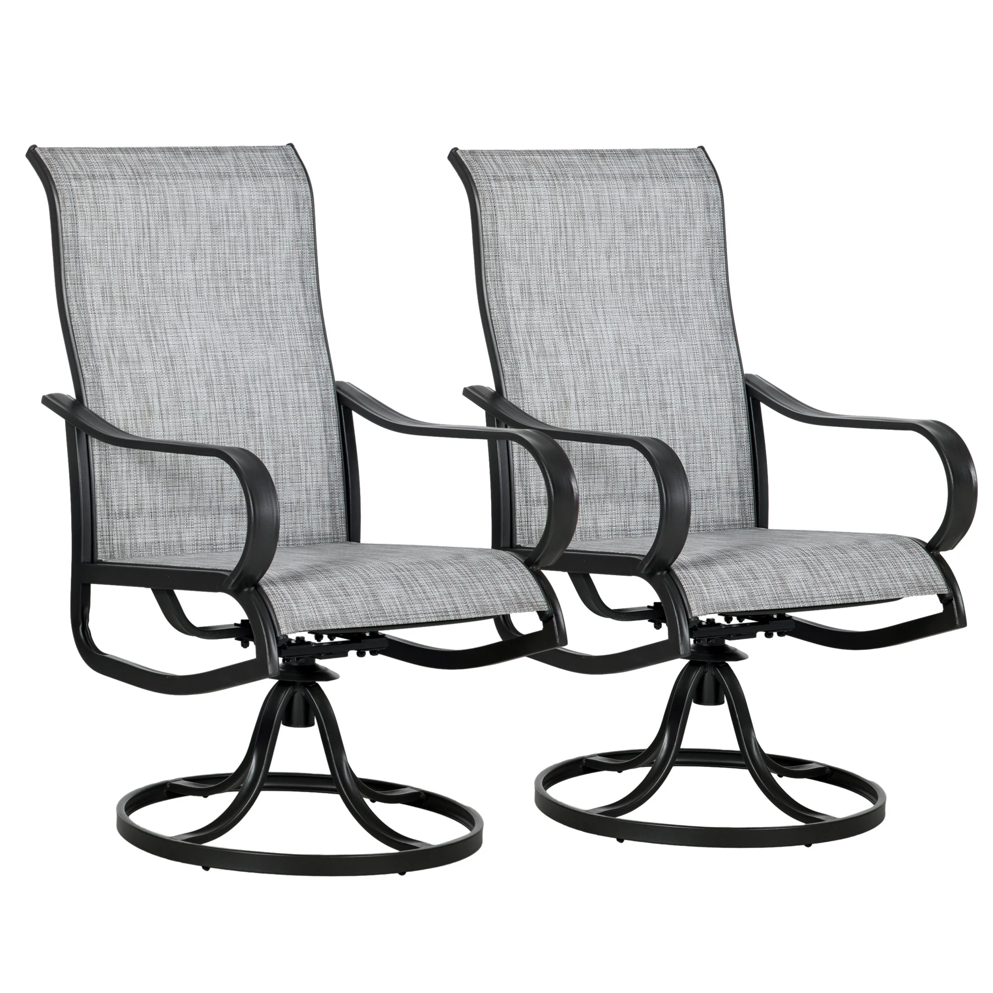 2-Piece Patio Dining Chairs, 360° Swivel Rocking Chairs with Curved Armrests, Dark Grey