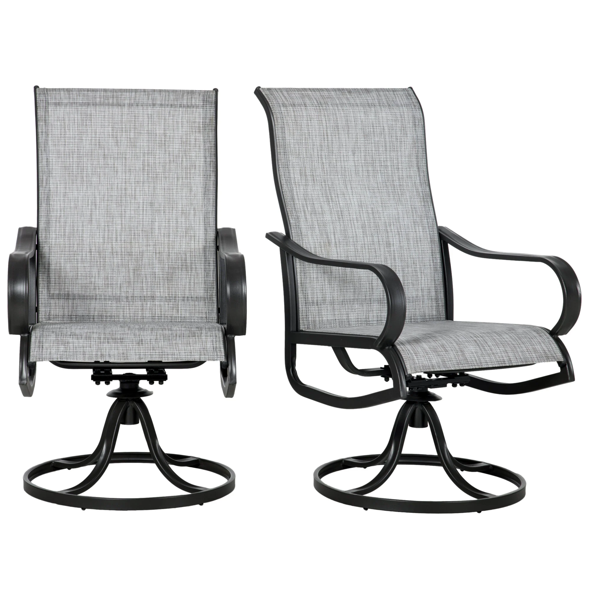 2-Piece Patio Dining Chairs, 360° Swivel Rocking Chairs with Curved Armrests, Dark Grey - Image 2