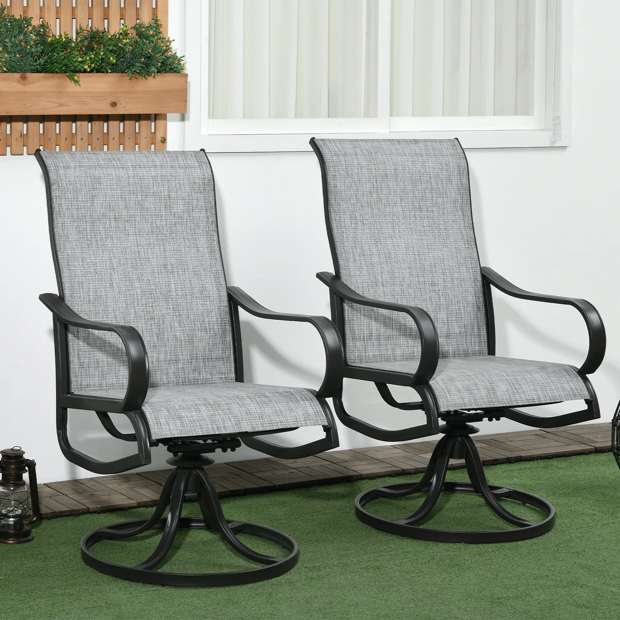 2-Piece Patio Dining Chairs, 360° Swivel Rocking Chairs with Curved Armrests, Dark Grey - Image 3