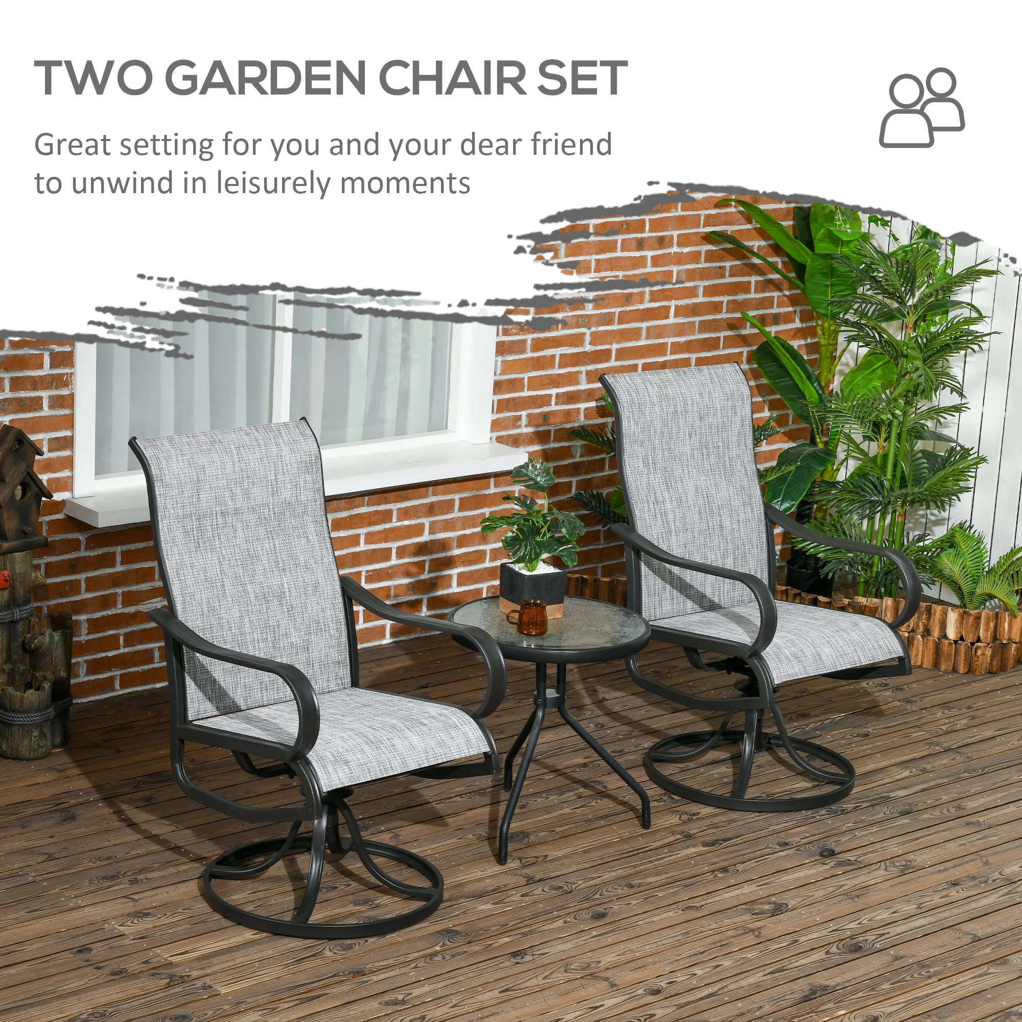 2-Piece Patio Dining Chairs, 360° Swivel Rocking Chairs with Curved Armrests, Dark Grey - Image 6