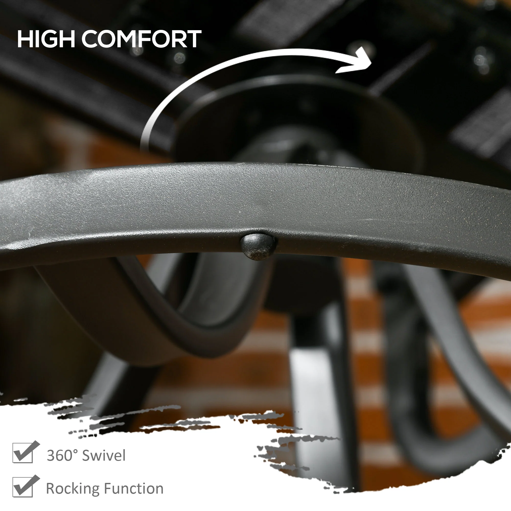 2-Piece Patio Dining Chairs, 360° Swivel Rocking Chairs with Curved Armrests, Dark Grey - Image 7
