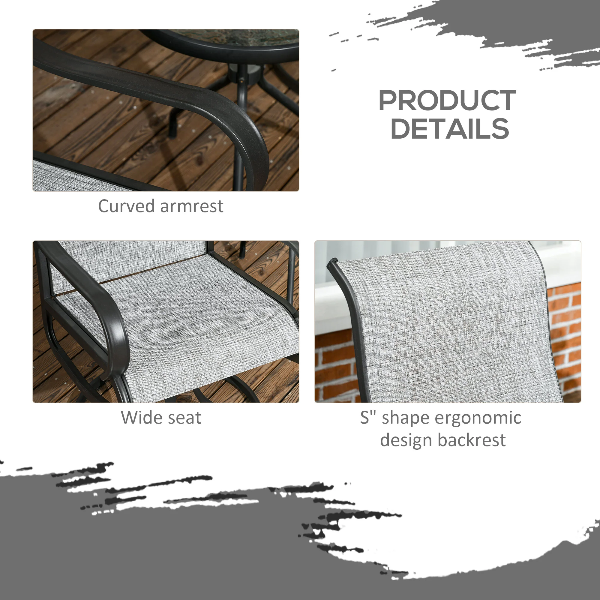 2-Piece Patio Dining Chairs, 360° Swivel Rocking Chairs with Curved Armrests, Dark Grey - Image 9