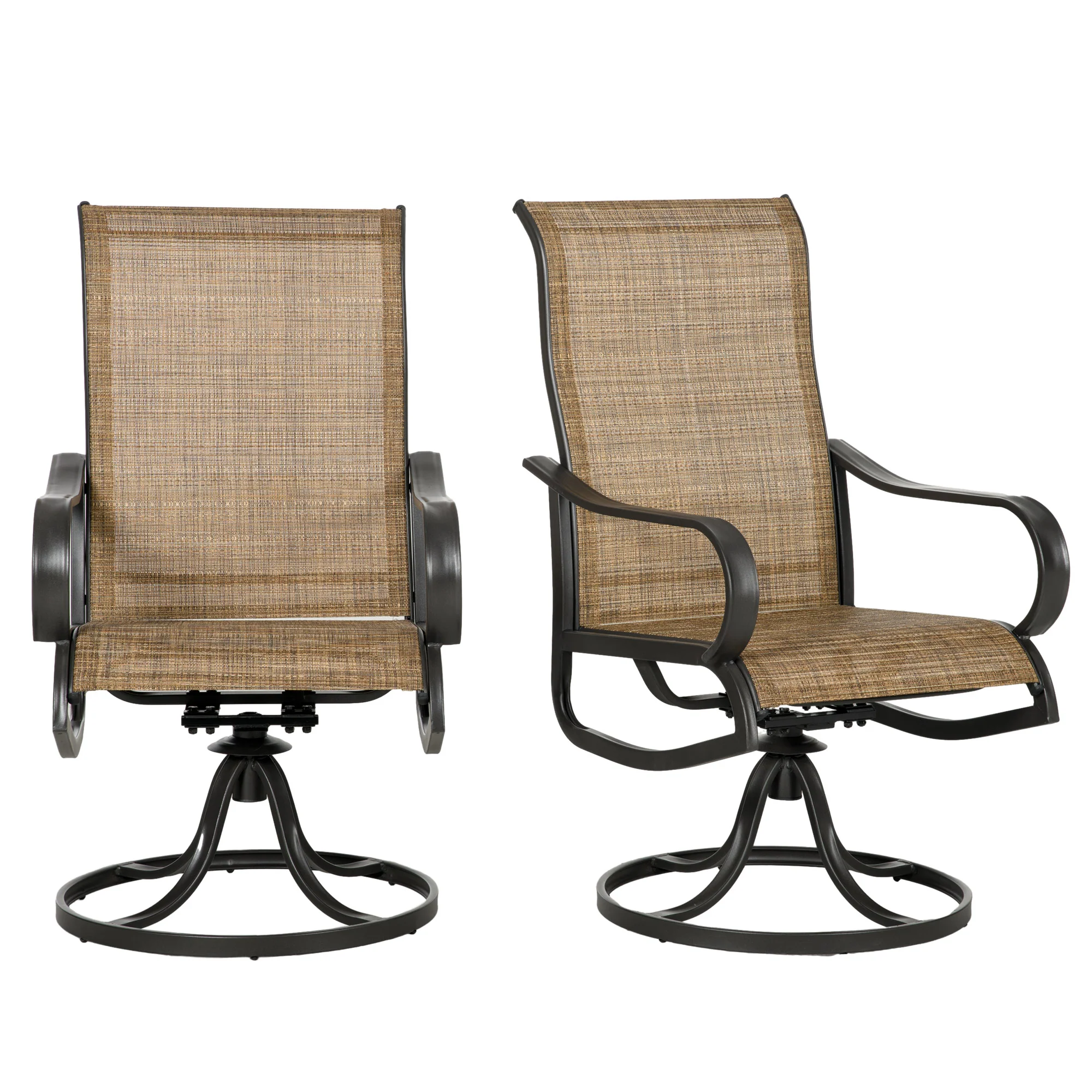 2-Piece Patio Dining Chairs, 360° Swivel Rocking Chairs with Curved Armrests, Brown - Image 2