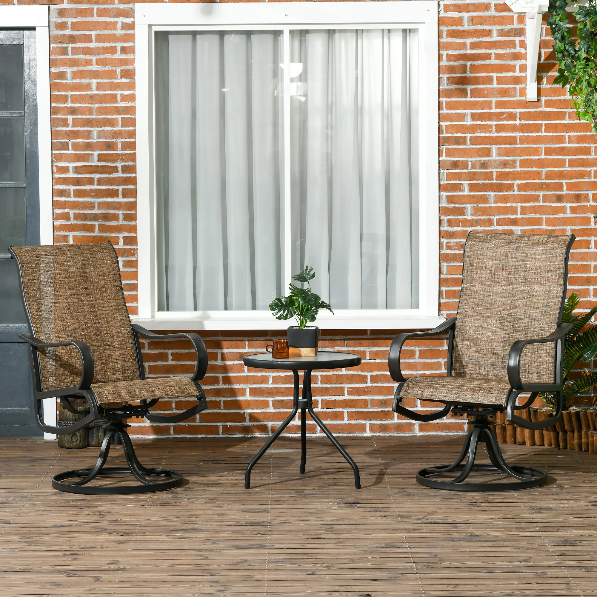 2-Piece Patio Dining Chairs, 360° Swivel Rocking Chairs with Curved Armrests, Brown - Image 4