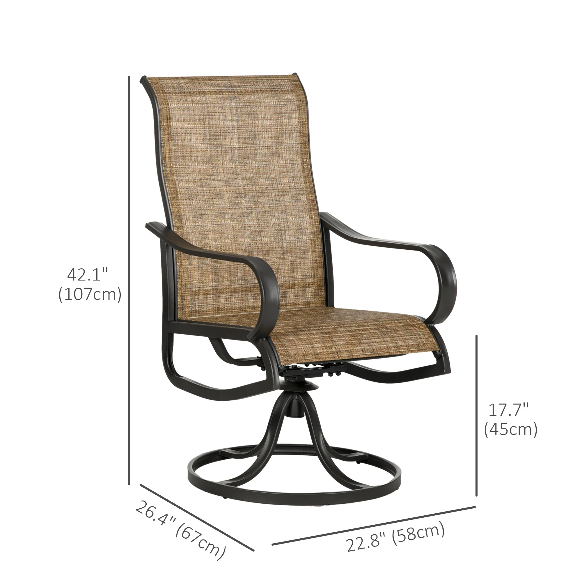 2-Piece Patio Dining Chairs, 360° Swivel Rocking Chairs with Curved Armrests, Brown - Image 5