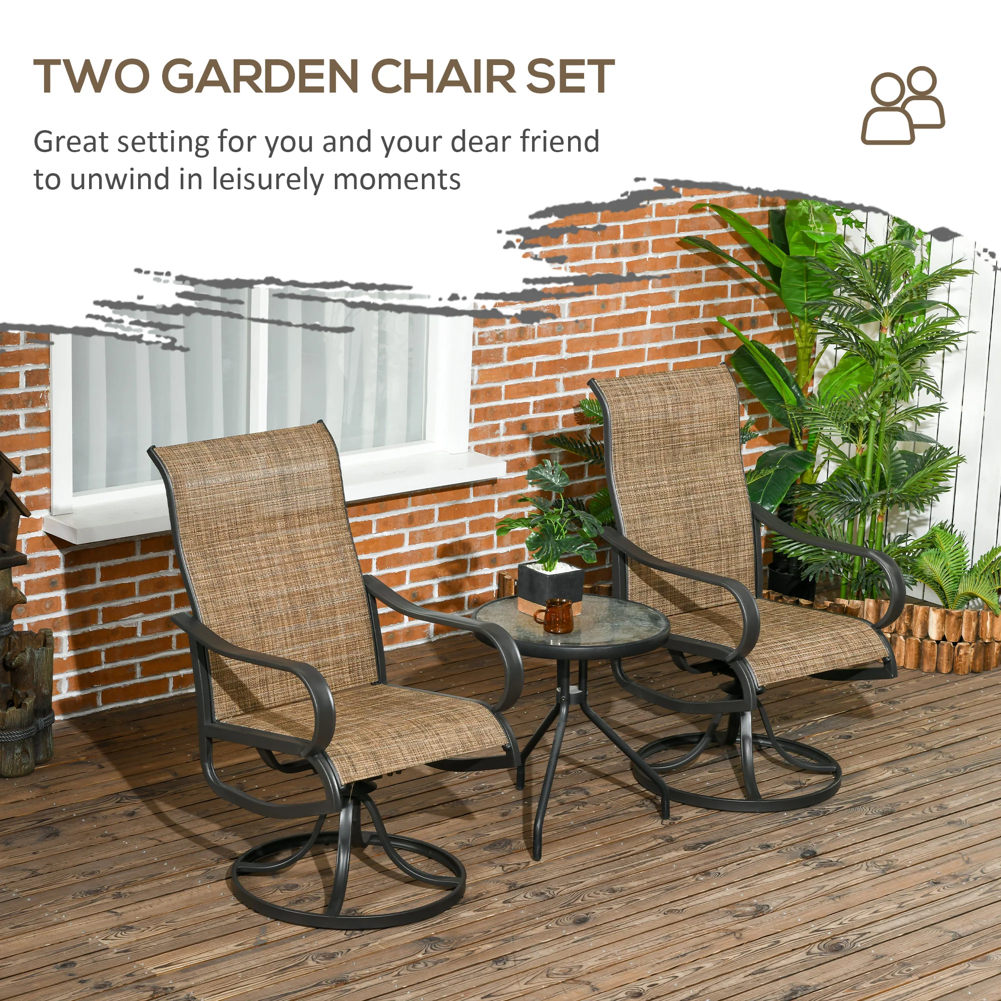 2-Piece Patio Dining Chairs, 360° Swivel Rocking Chairs with Curved Armrests, Brown - Image 6