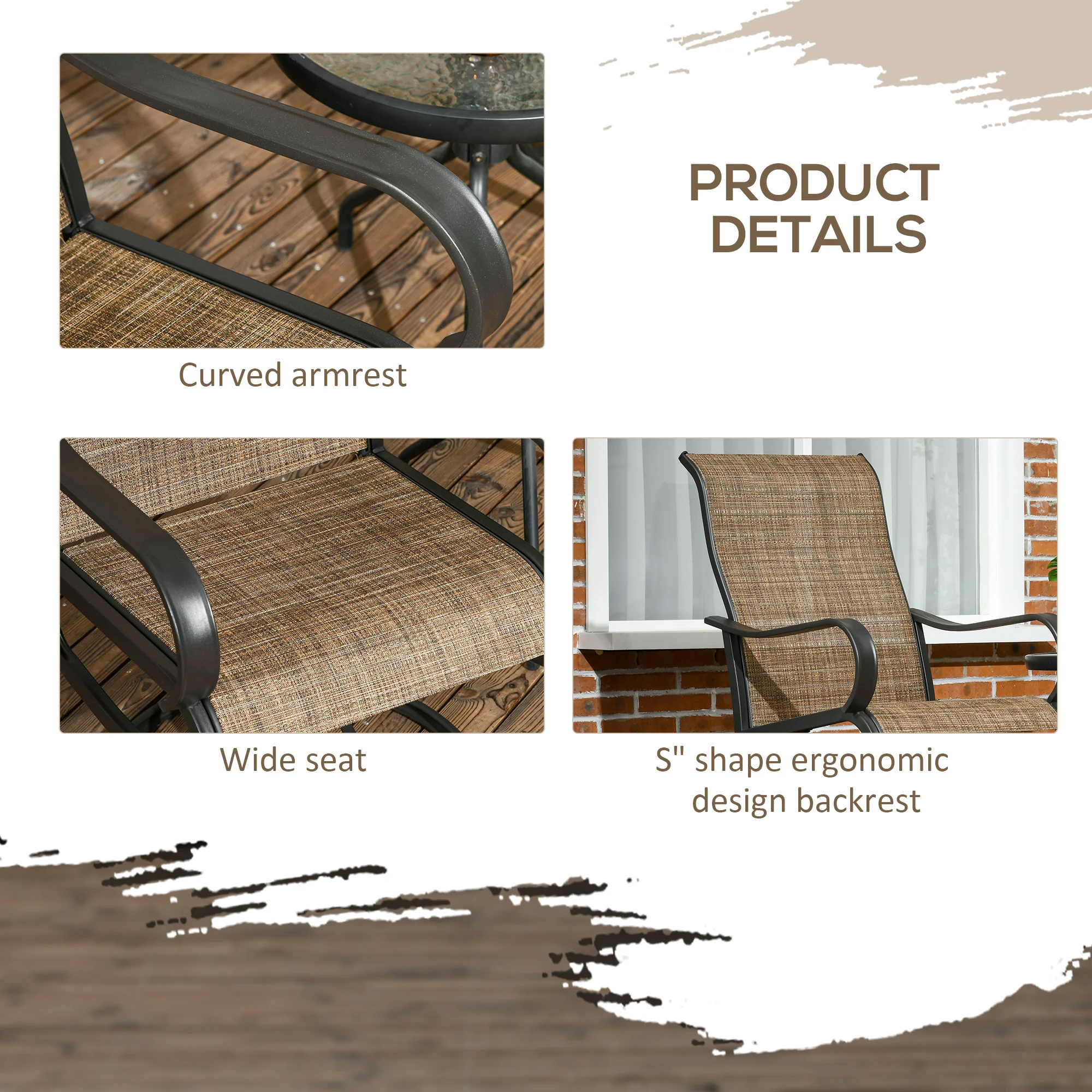2-Piece Patio Dining Chairs, 360° Swivel Rocking Chairs with Curved Armrests, Brown - Image 9