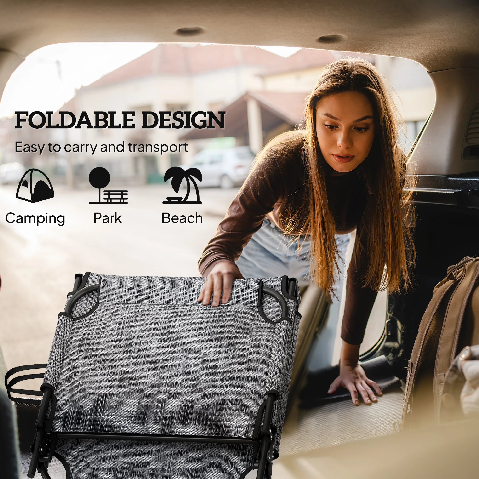 2-Piece Folding Lounge Chairs w/ Adjustable Backrest, Side Pocket & Headrest, Grey - Image 7