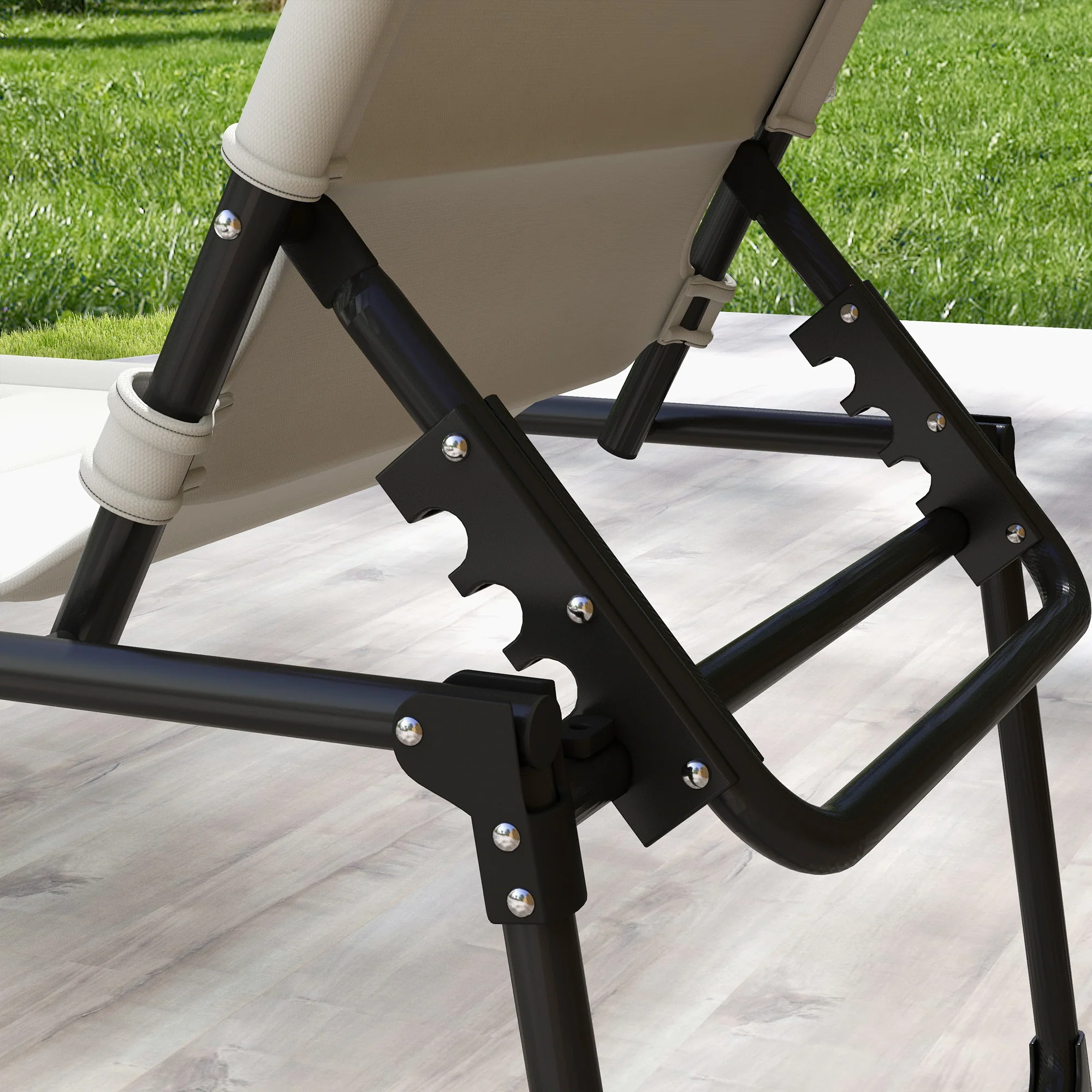 2-Piece Outdoor Lounge Chairs with Sunshade and Pillow, Cream White - Image 11
