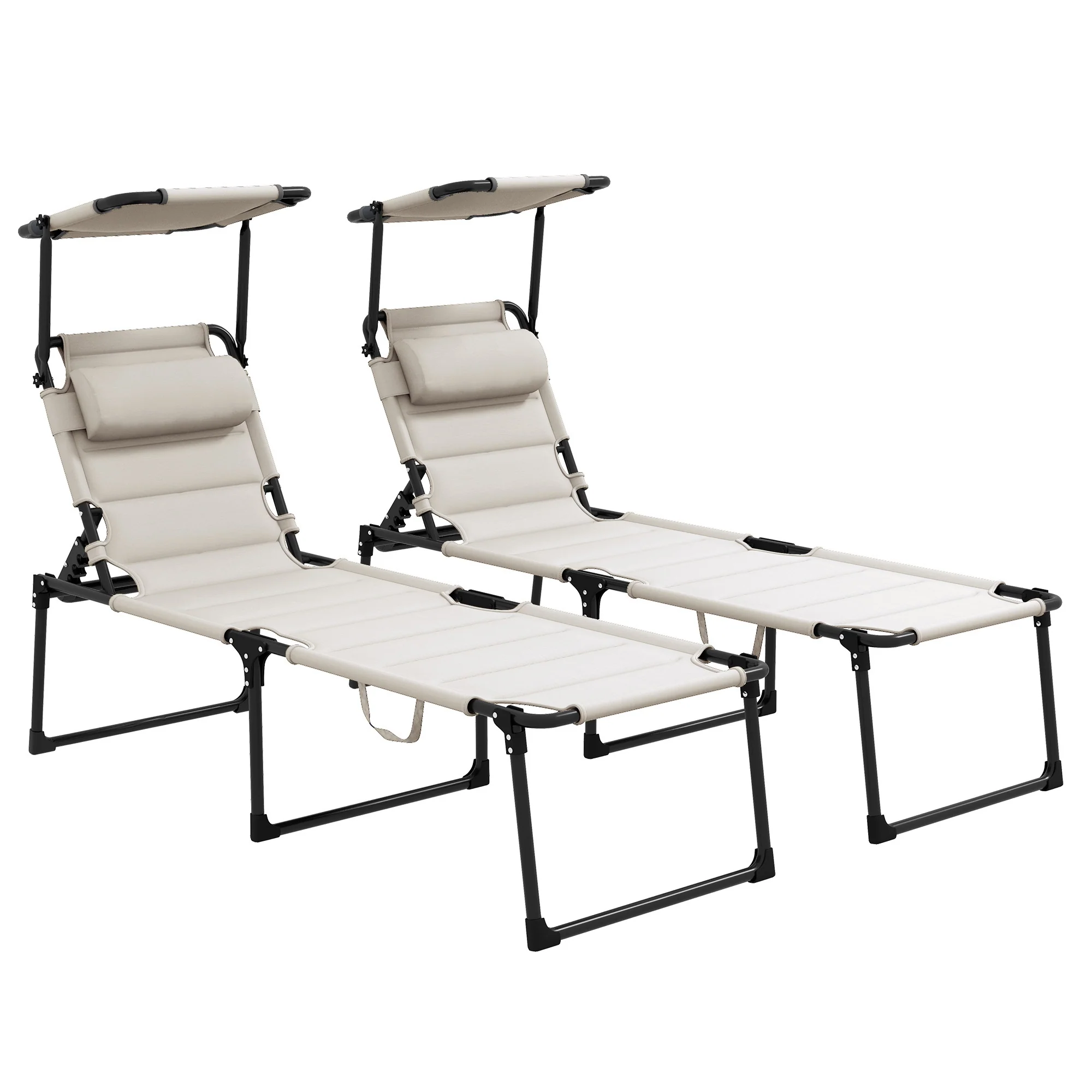 2-Piece Outdoor Lounge Chairs with Sunshade and Pillow, Cream White - Image 12